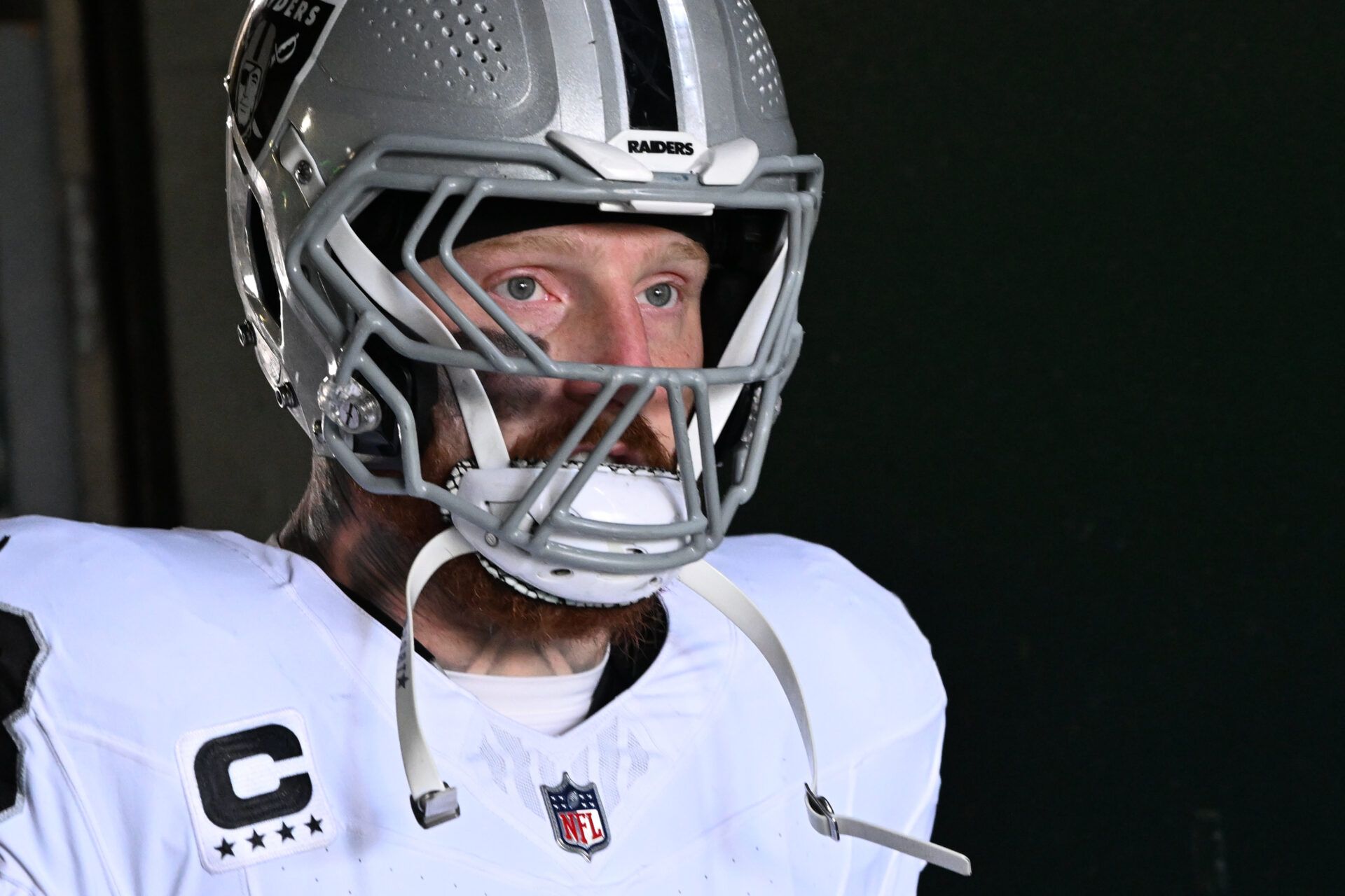 Las Vegas Raiders defensive end Maxx Crosby (98) in the tunnel against the Philadelphia Eagles at Lincoln Financial Field.