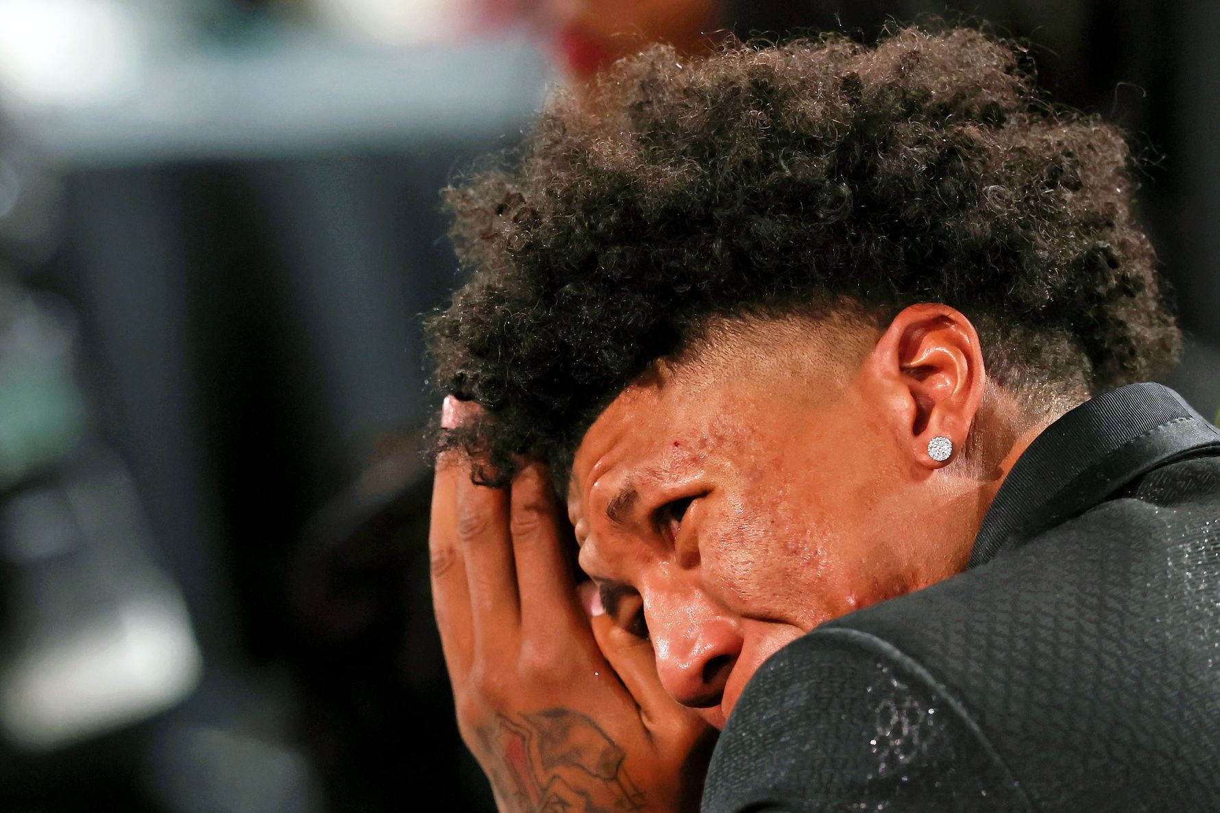 MarJon Beauchamp (G League Ignite) reacts after being selected as the number twenty-four overall pick by the Milwaukee Bucks in the first round of the 2022 NBA Draft at Barclays Center.