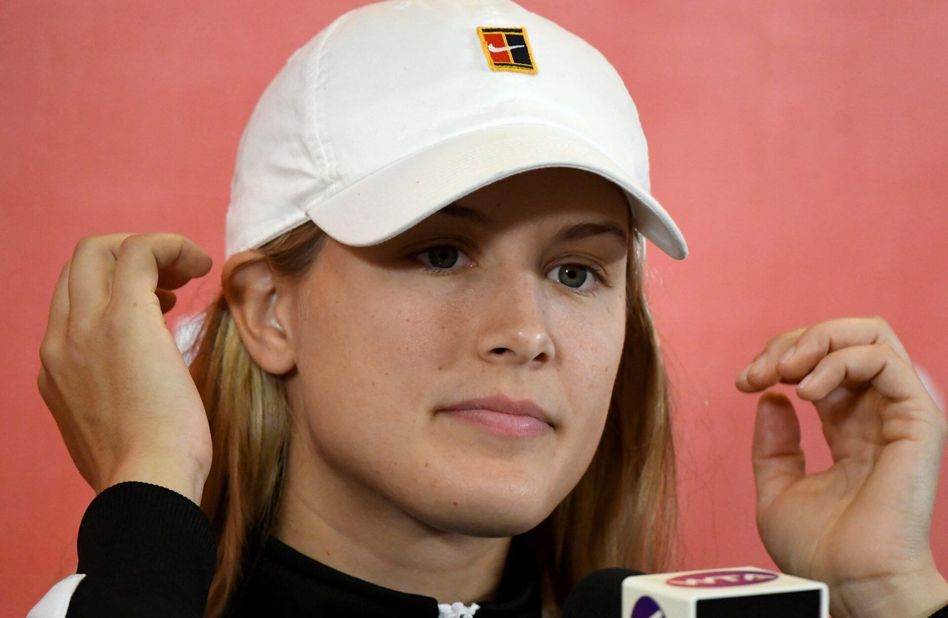 Eugenie Bouchard of Canada speaks to the media during a media conference at the Rogers Cup tennis tournament at Aviva Centre.
