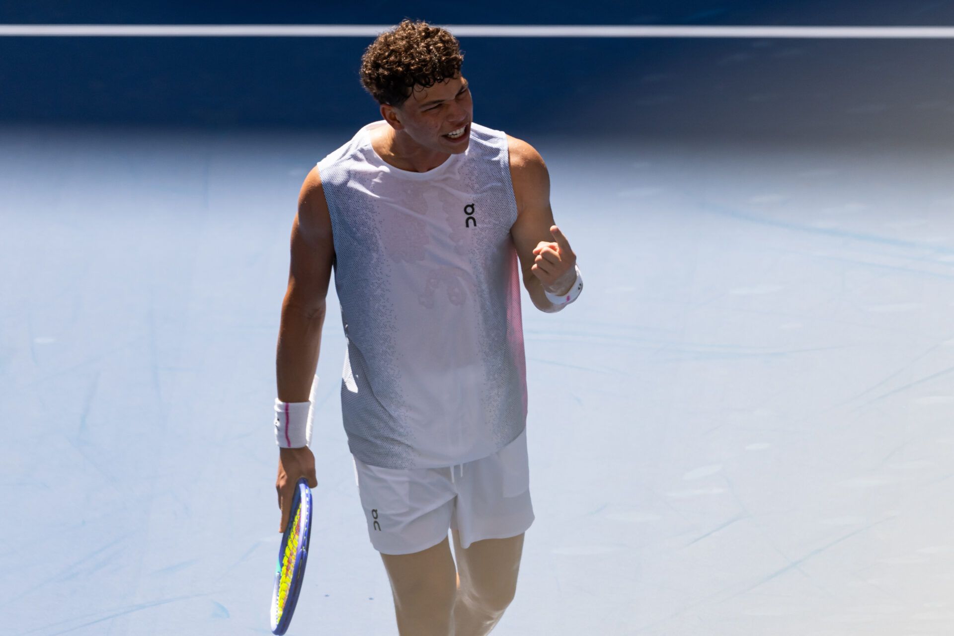 Ben Shelton of the United States in action against Ignacio Buse of Peru in the first round of the menÕs singles at the US Open at Arthur Ashe Stadium in Billie Jean King National Tennis Centre.