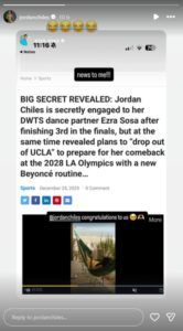 Jordan Chiles reacts to false claims surrounding DWTS partner Ezra Sosa