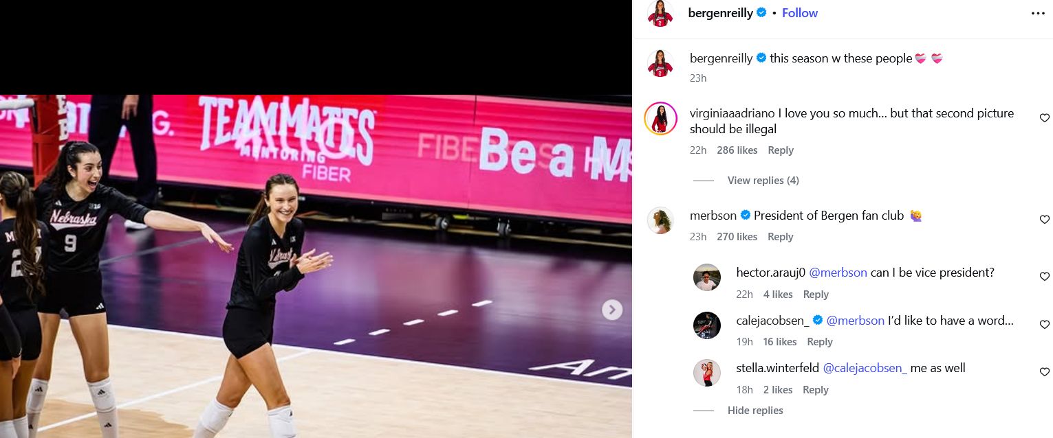 Screenshot of Bergen Reilly's IG post comments. Credits - bergenreilly