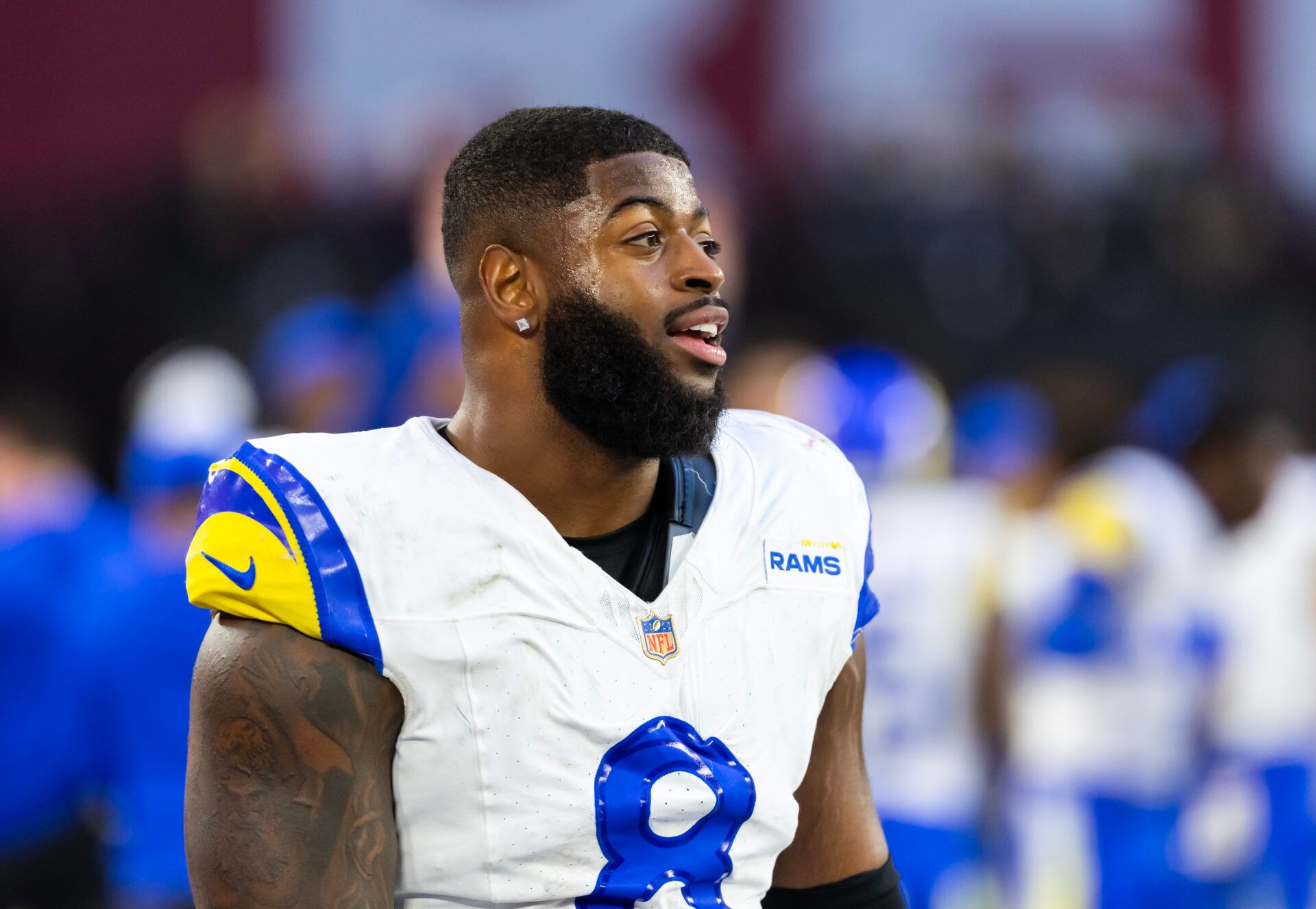 Los Angeles Rams linebacker Jared Verse (8) against the Arizona Cardinals at State Farm Stadium.