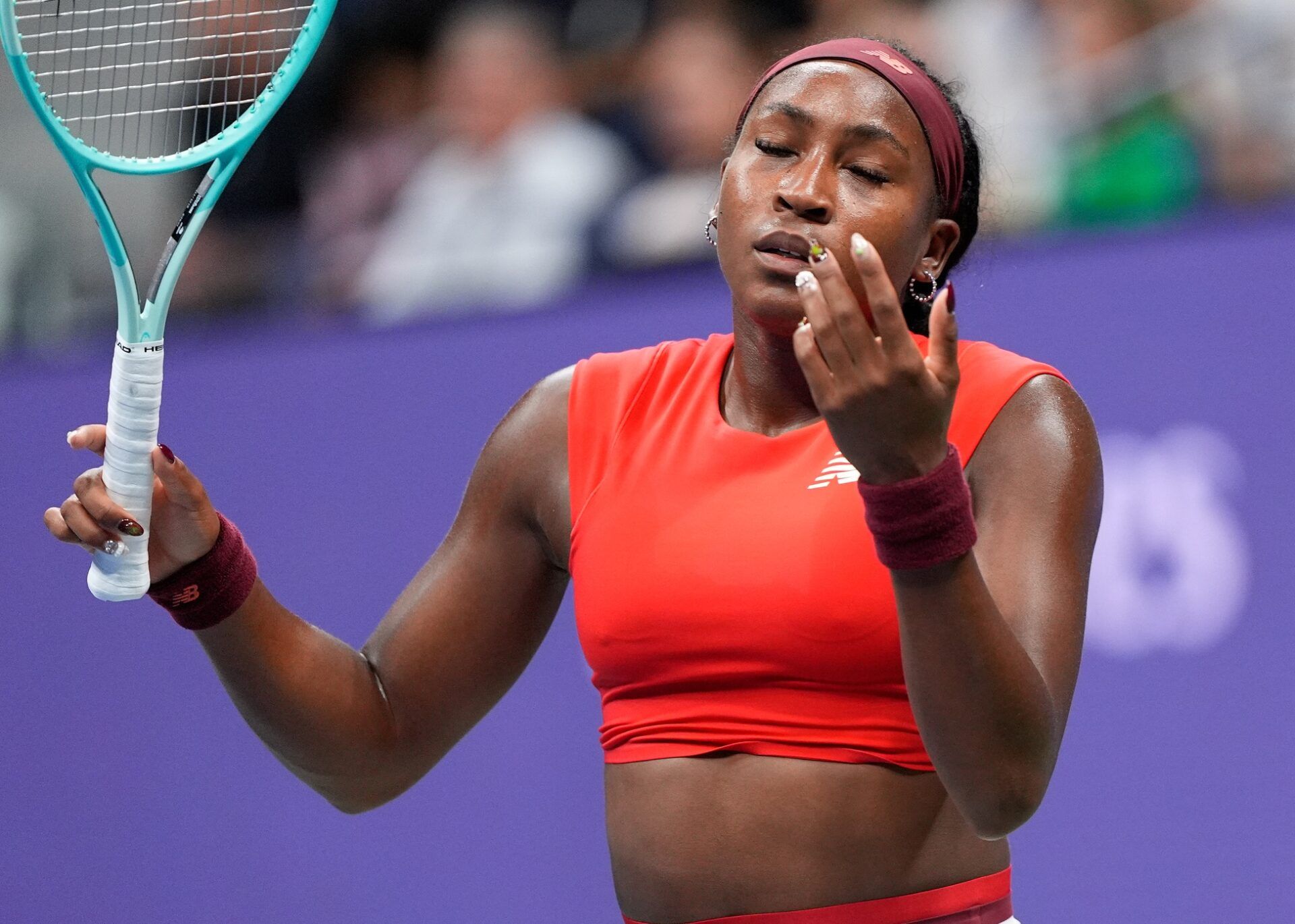 Coco Gauff (USA) at the 2025 U.S. Open tennis tournament at the USTA Billie Jean King National Tennis Center.