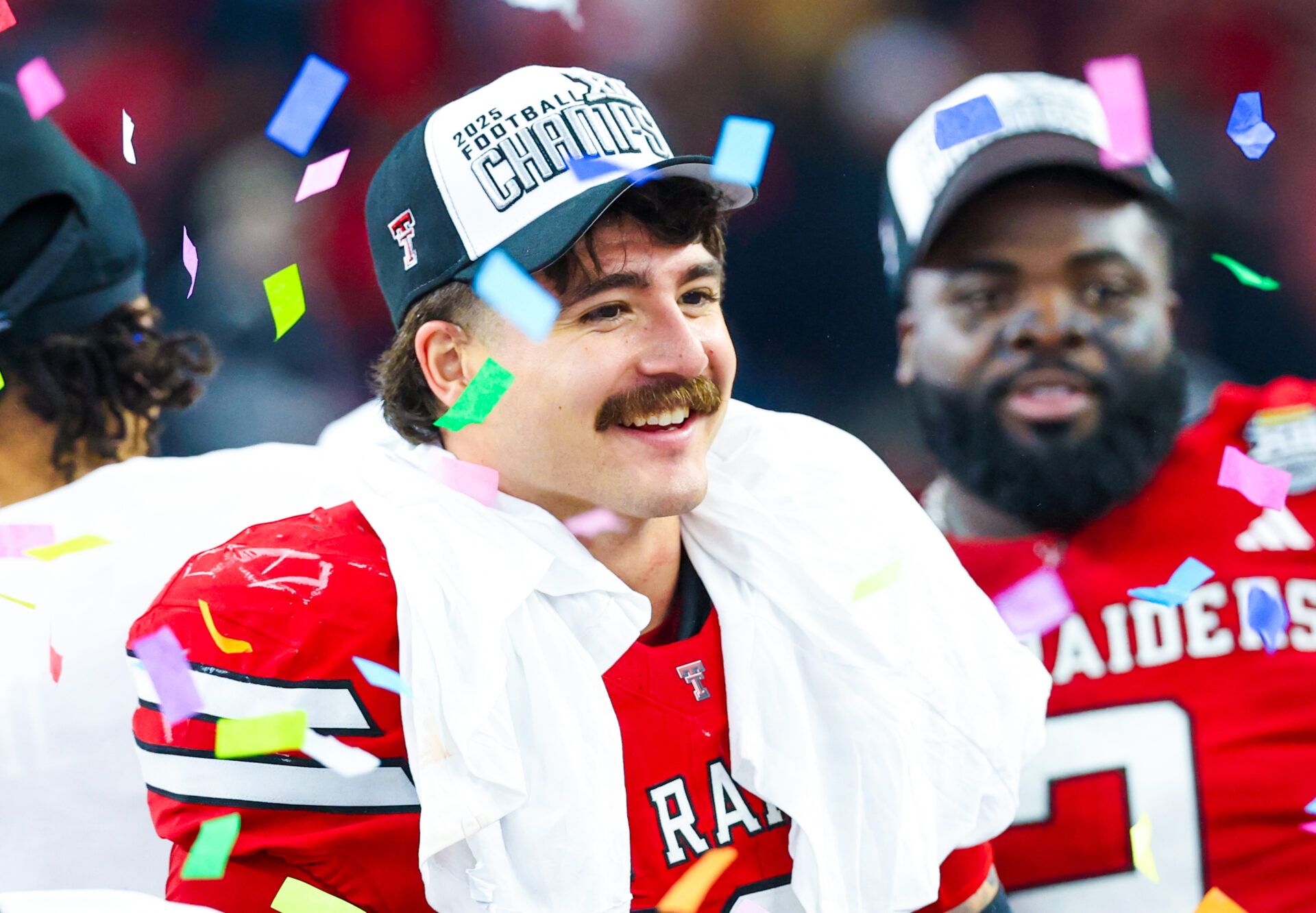 Texas Tech Red Raiders linebacker Jacob Rodriguez (10) celebrates after the game against the BYU Cougars at AT&T Stadium.
