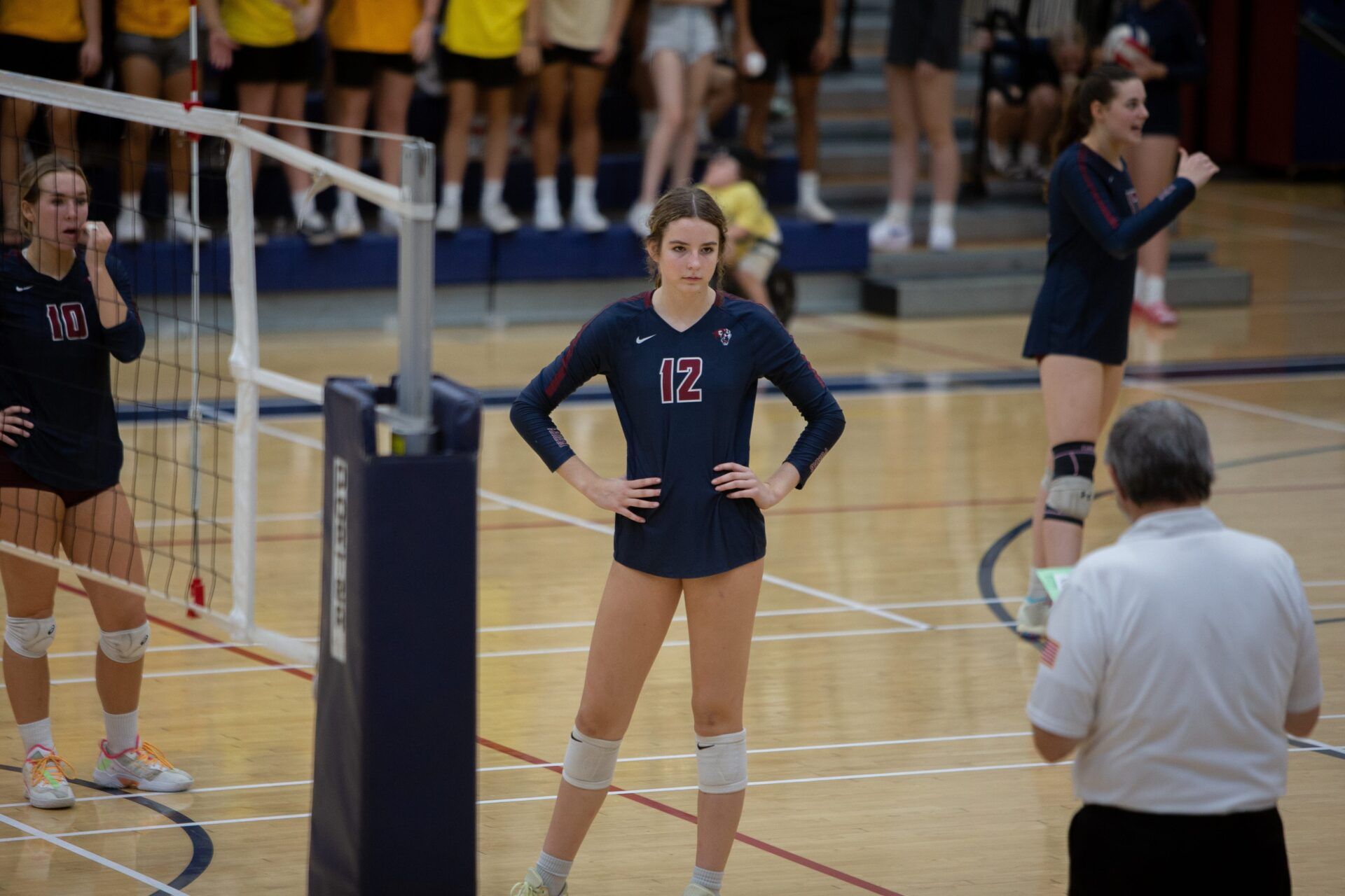 Perry's Kenna Cogill (12) stands on the court during a game against Perry High School at Perry High School in Gilbert on Sept. 28, 2022.

Volleyball Perry Hamilton Volleyball Hamilton At Perry