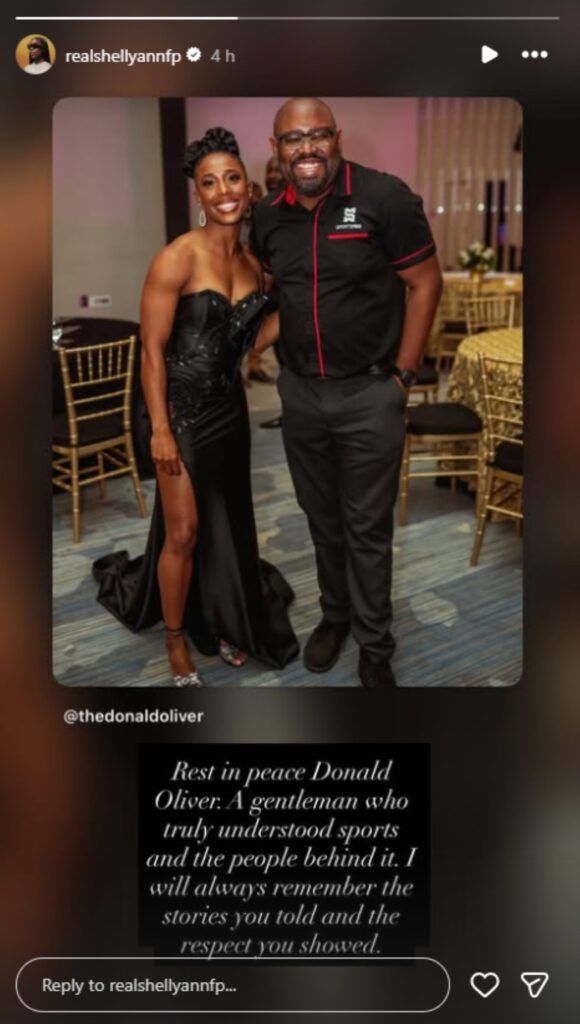 Shelly-Ann Fraser-Pryce mourns death of Donald Oliver