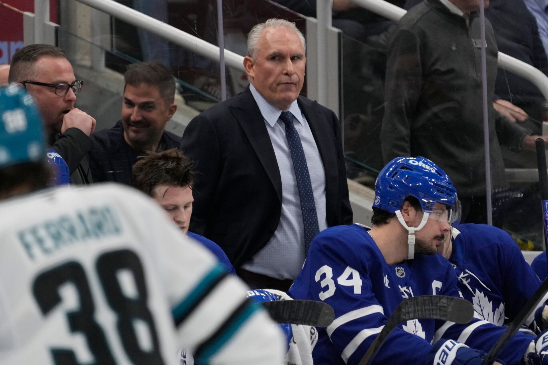 Toronto Maple Leafs head coach Craig Berube watches the action against the San Jose Sharks during the third period at Scotiabank Arena.