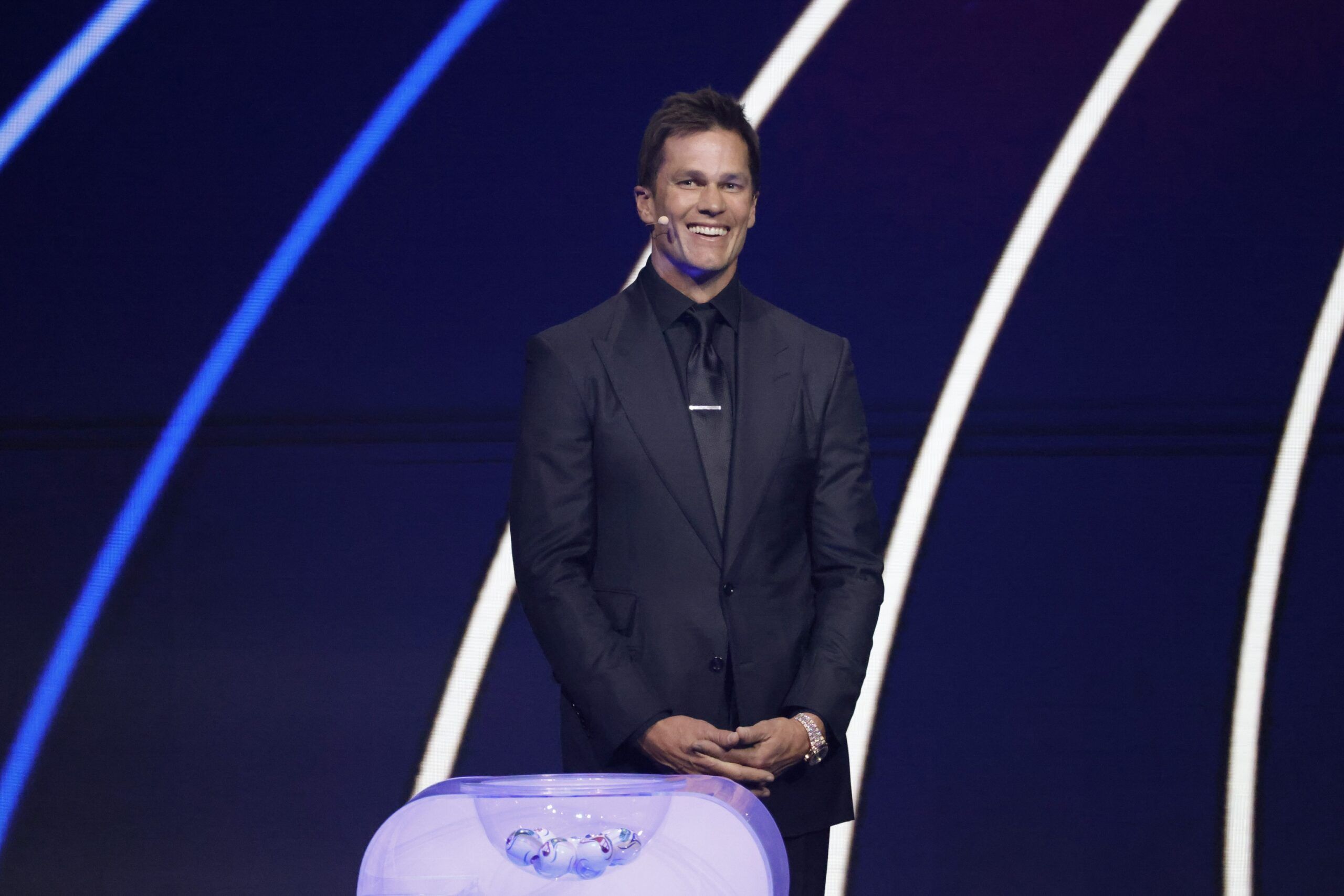 Tom Brady looks on during the FIFA World Cup 2026 Final Draw at John F. Kennedy Center for the Performing Arts.