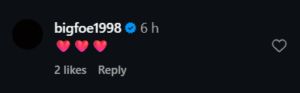 Screengrab of Frances Tiafoe's comment on Ayan Broomfield's Instagram post