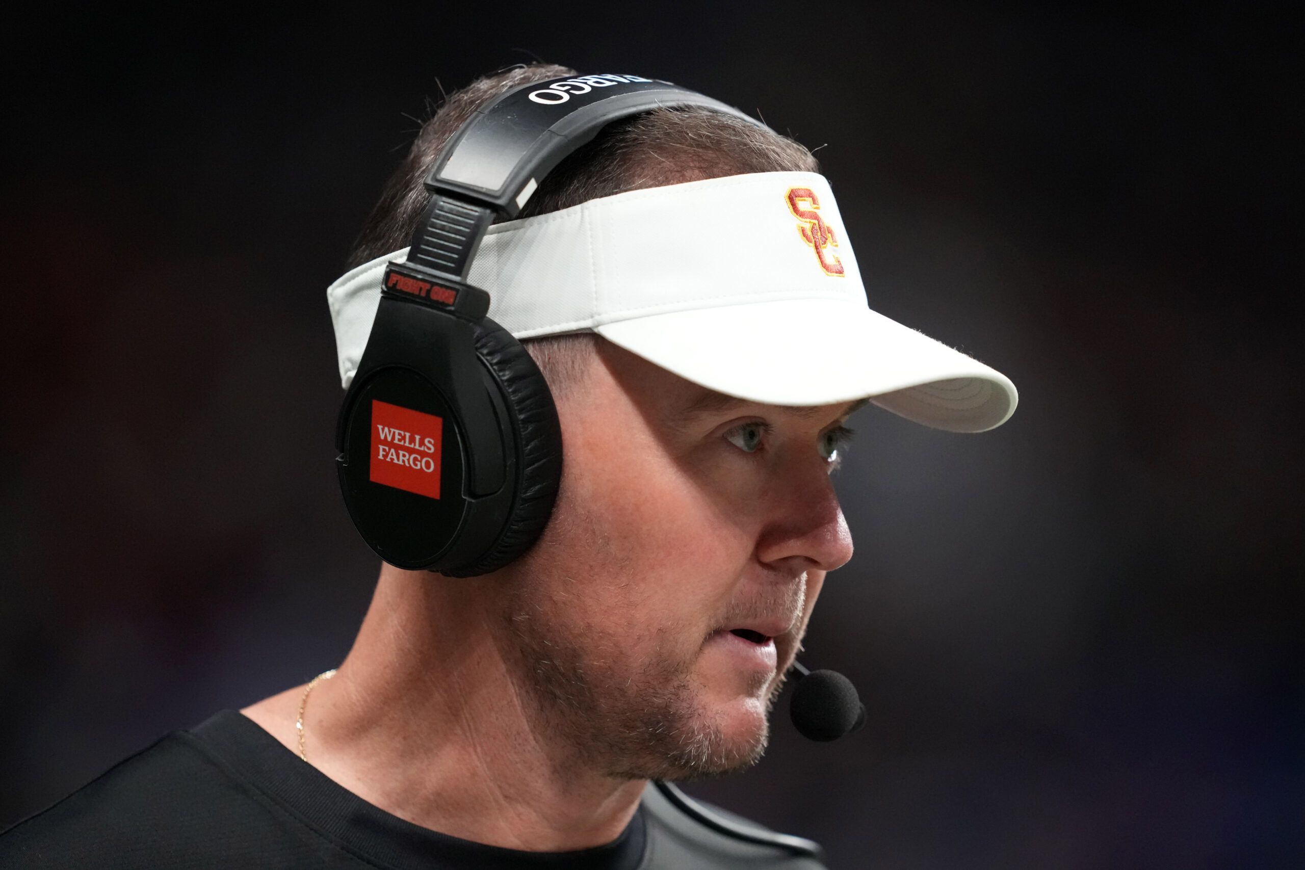 Southern California Trojans head coach Lincoln Riley watches in the first half against the TCU Horned Frogs during the Alamo Bowl at Alamodome.