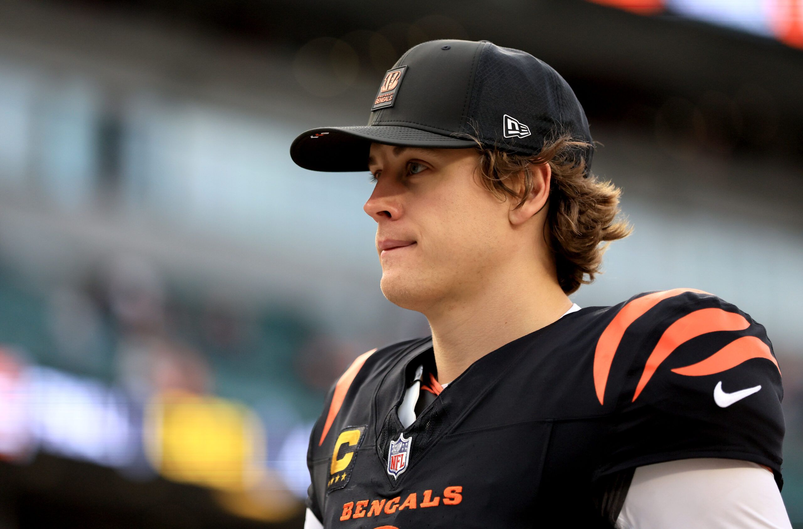 Cincinnati Bengals quarterback Joe Burrow (9) leaves the field after a game against the Arizona Cardinals at Paycor Stadium.