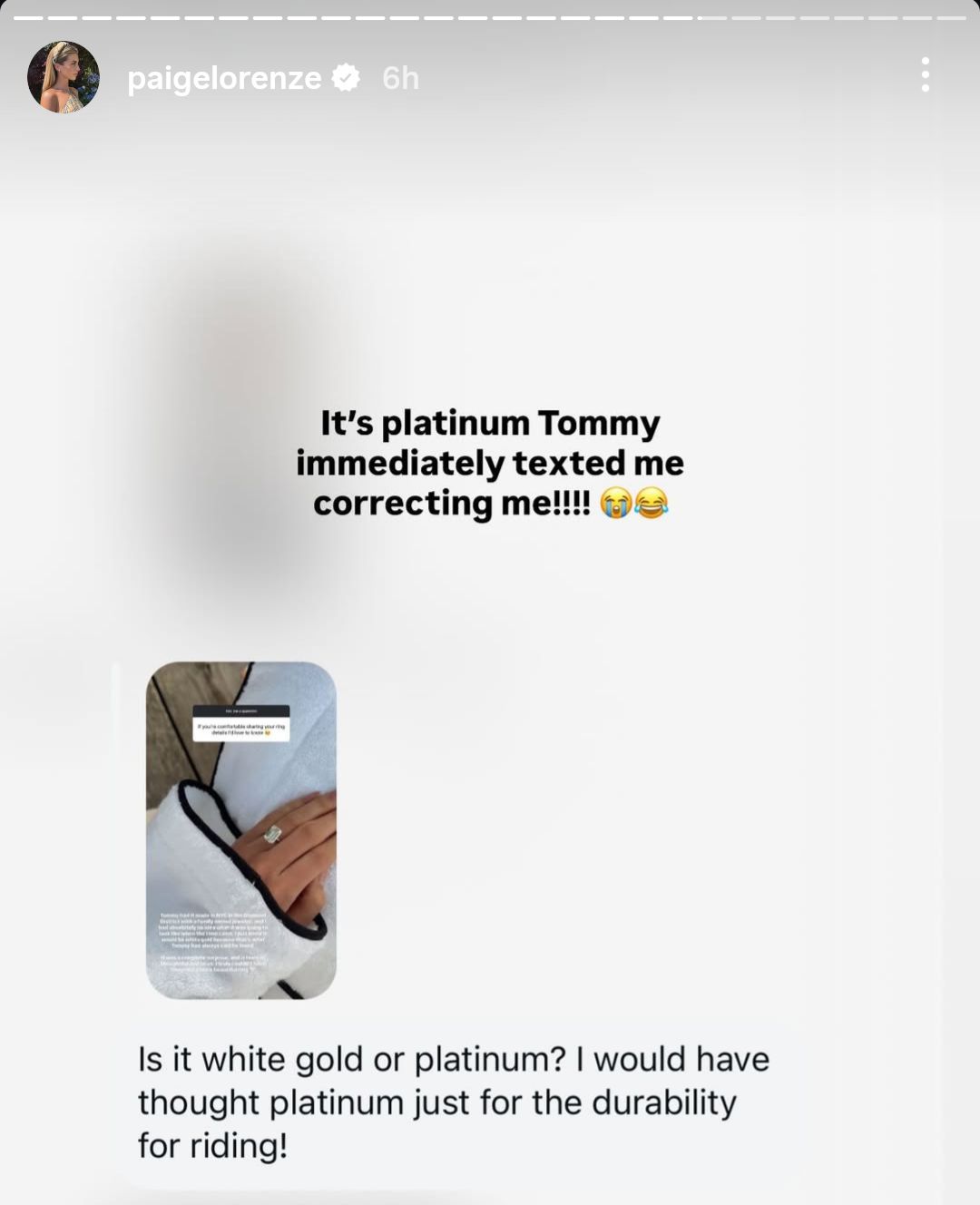 Tommy Paul's fiancée Paige Lorenze on Instagram