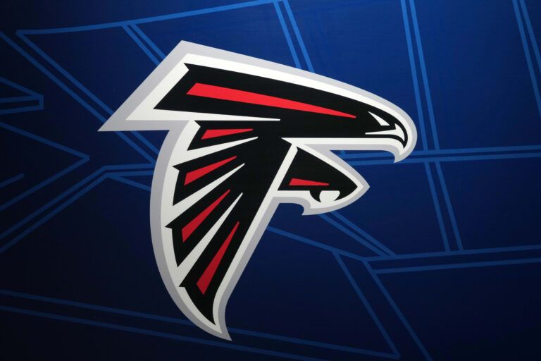 An Atlanta Falcons logo is seen at Tottenham Hogspur Stadium.