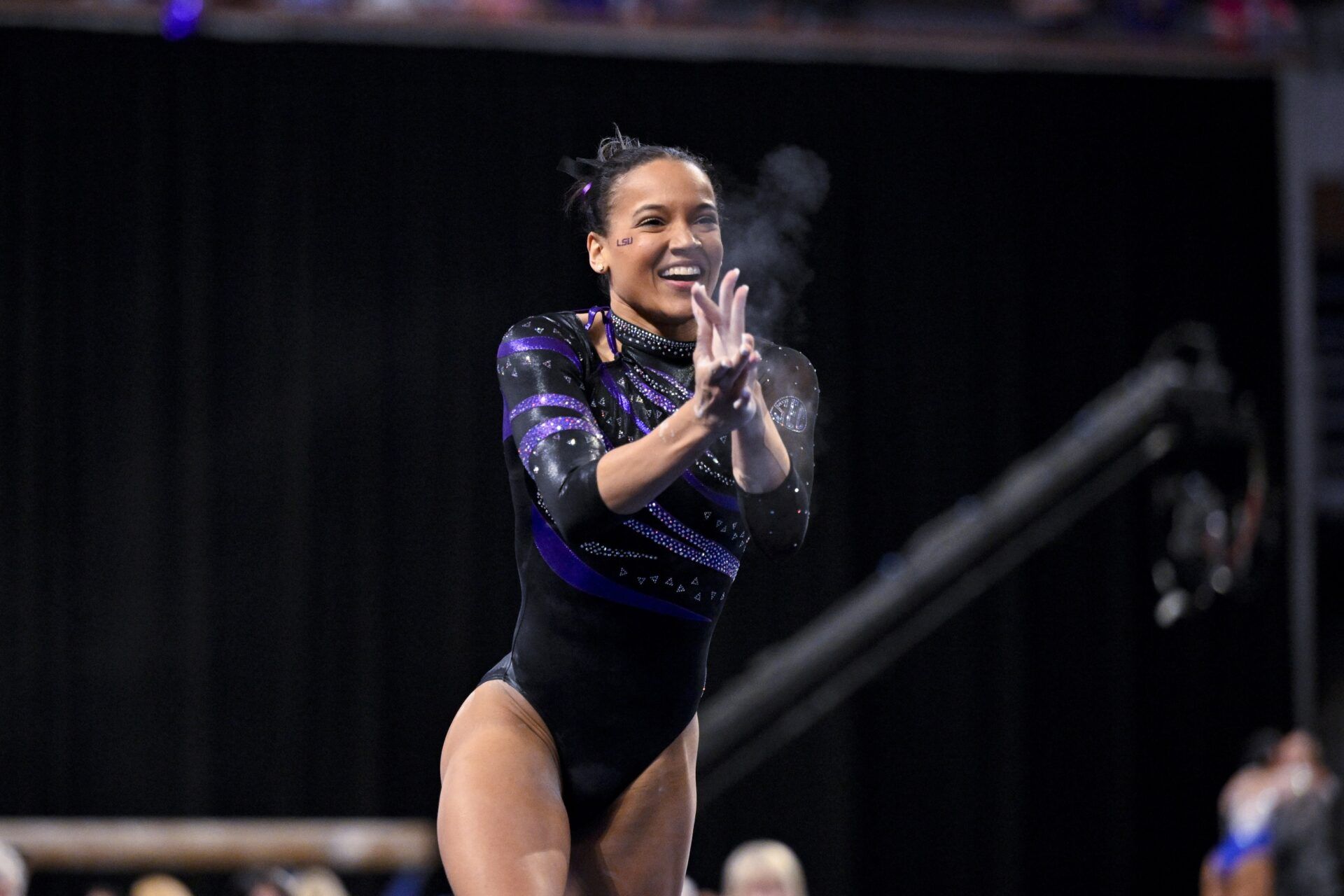 LSU Tigers gymnast Haleigh Bryant performs on floor exercise during the 2025 Women's National Gymnastics Semifinal at Dickies Arena.