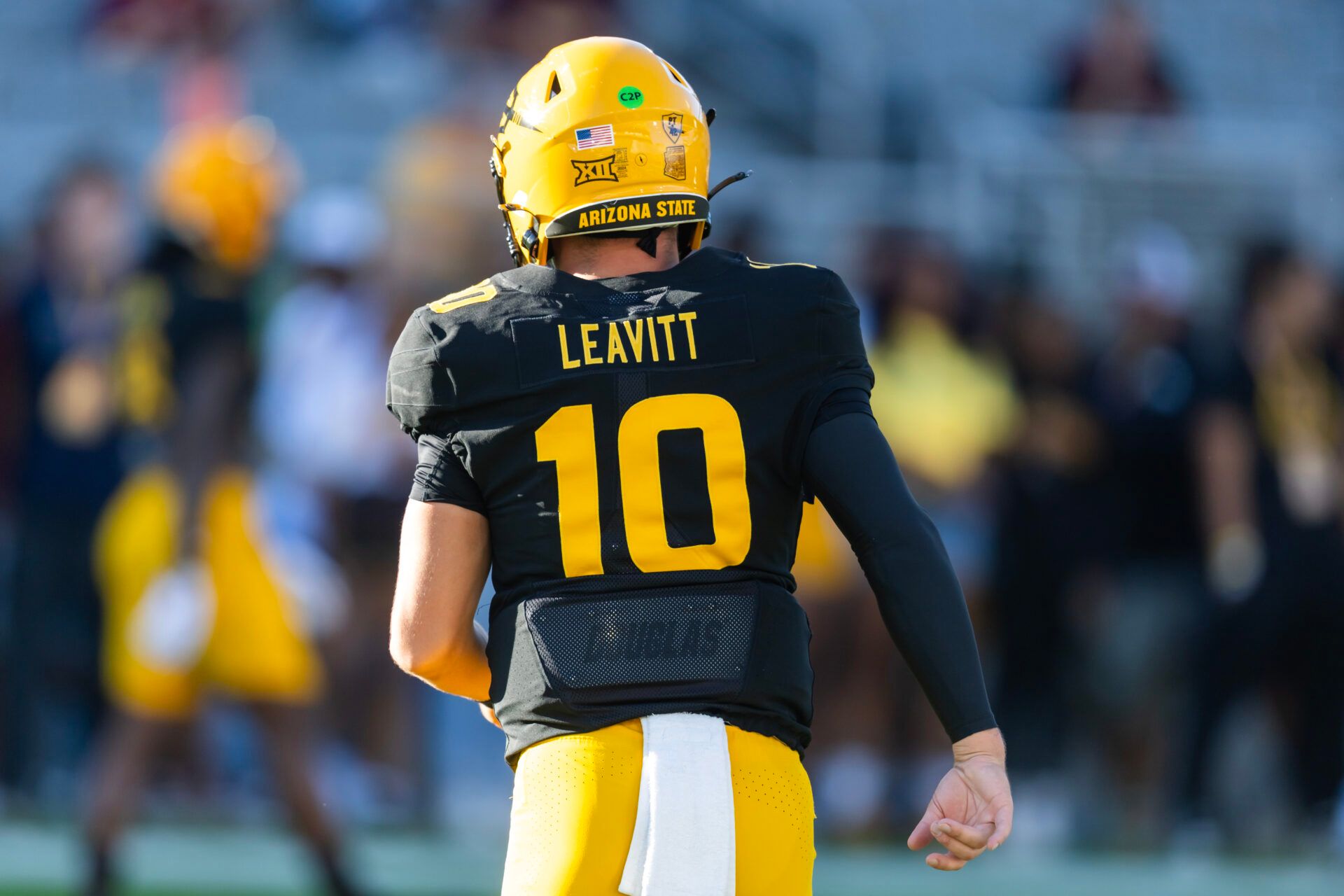 Detailed view of the jersey of Arizona State Sun Devils quarterback Sam Leavitt (10) against the Houston Cougars at Mountain America Stadium.