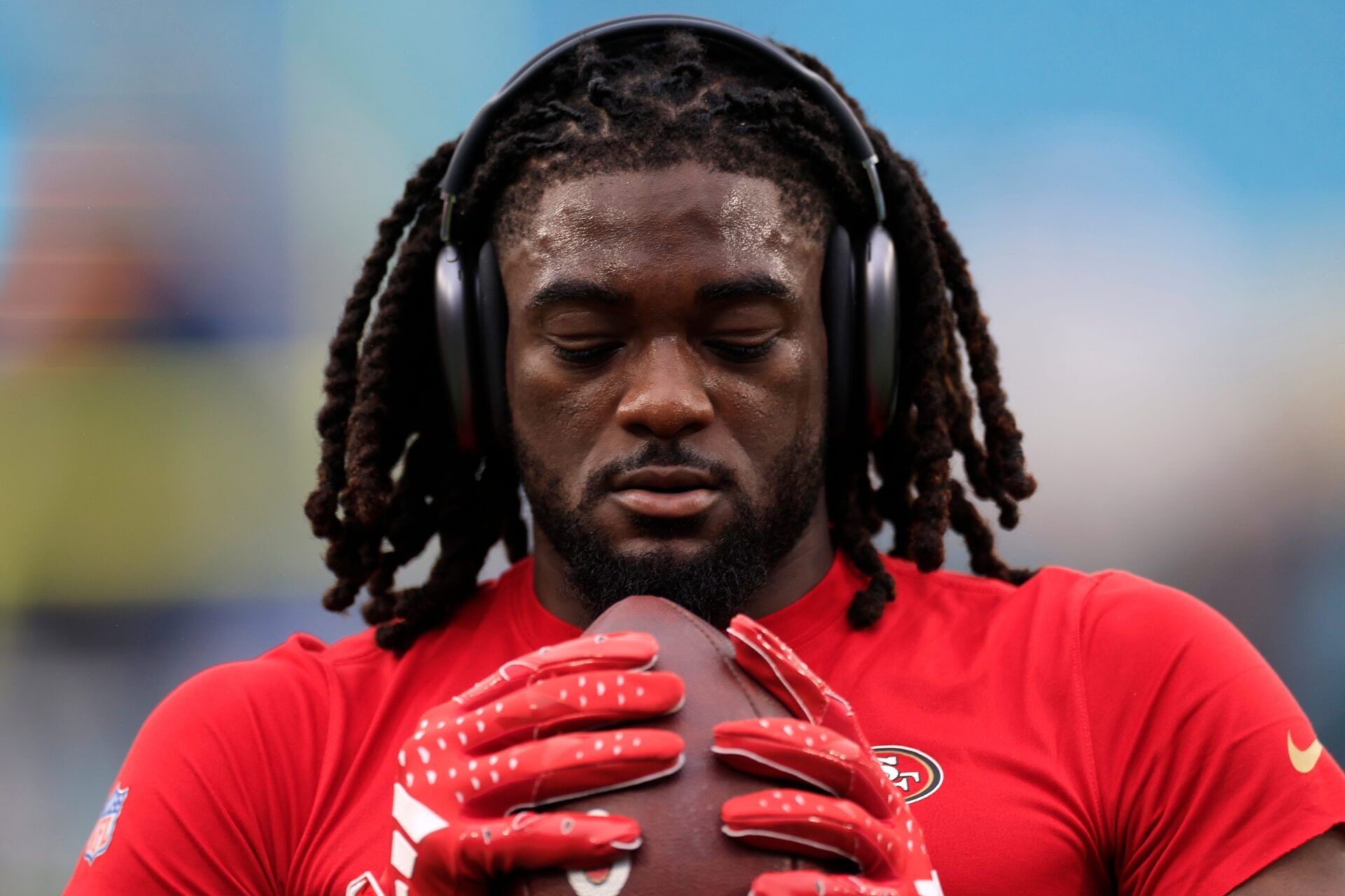 San Francisco 49ers wide receiver Brandon Aiyuk (11) prepares before an NFL football game Sunday, Nov. 12, 2023 at EverBank Stadium in Jacksonville, Fla. [Corey Perrine/Florida Times-Union]