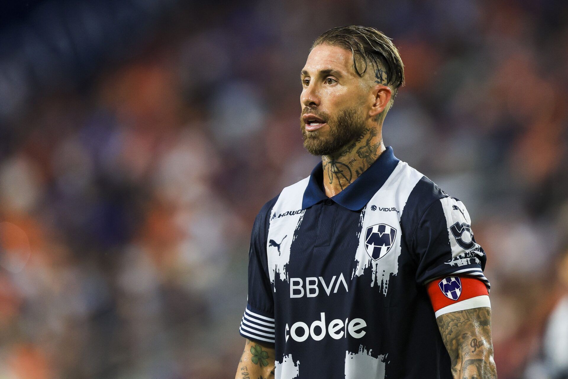CF Monterrey defender Sergio Ramos (93) stands on the field during a corner kick in the second half against FC Cincinnati at TQL Stadium.