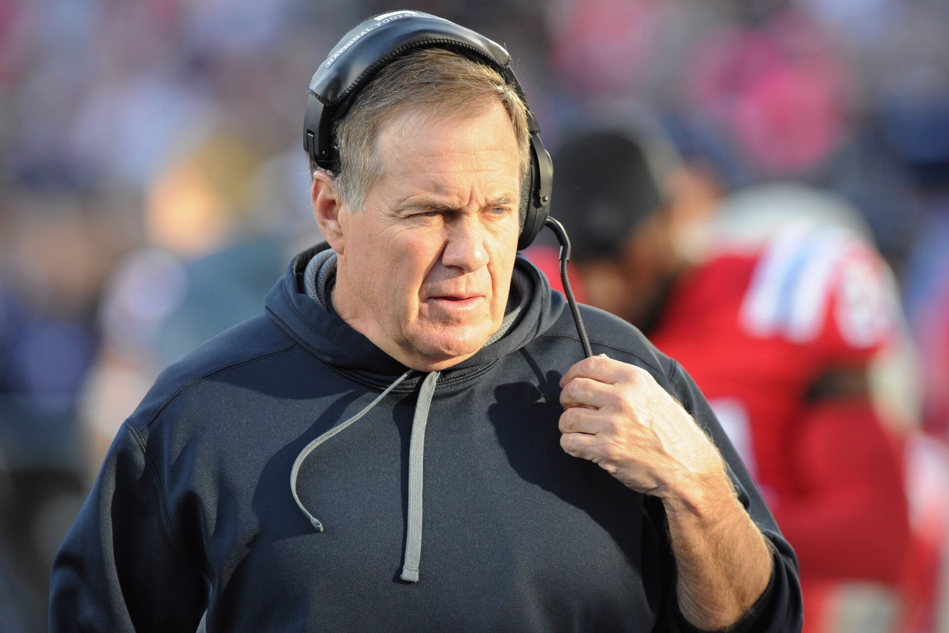New England Patriots head coach Bill Belichick during the first quarter against the New York Jets at Gillette Stadium.