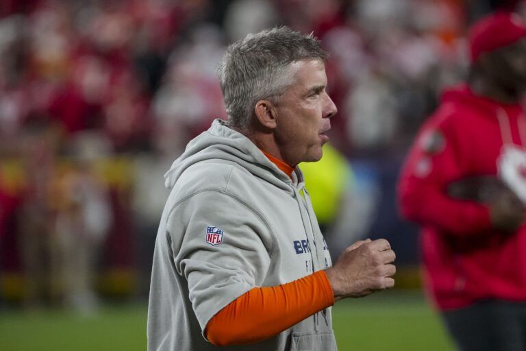 Denver Broncos head coach Sean Payton before the game at GEHA Field at Arrowhead Stadium.