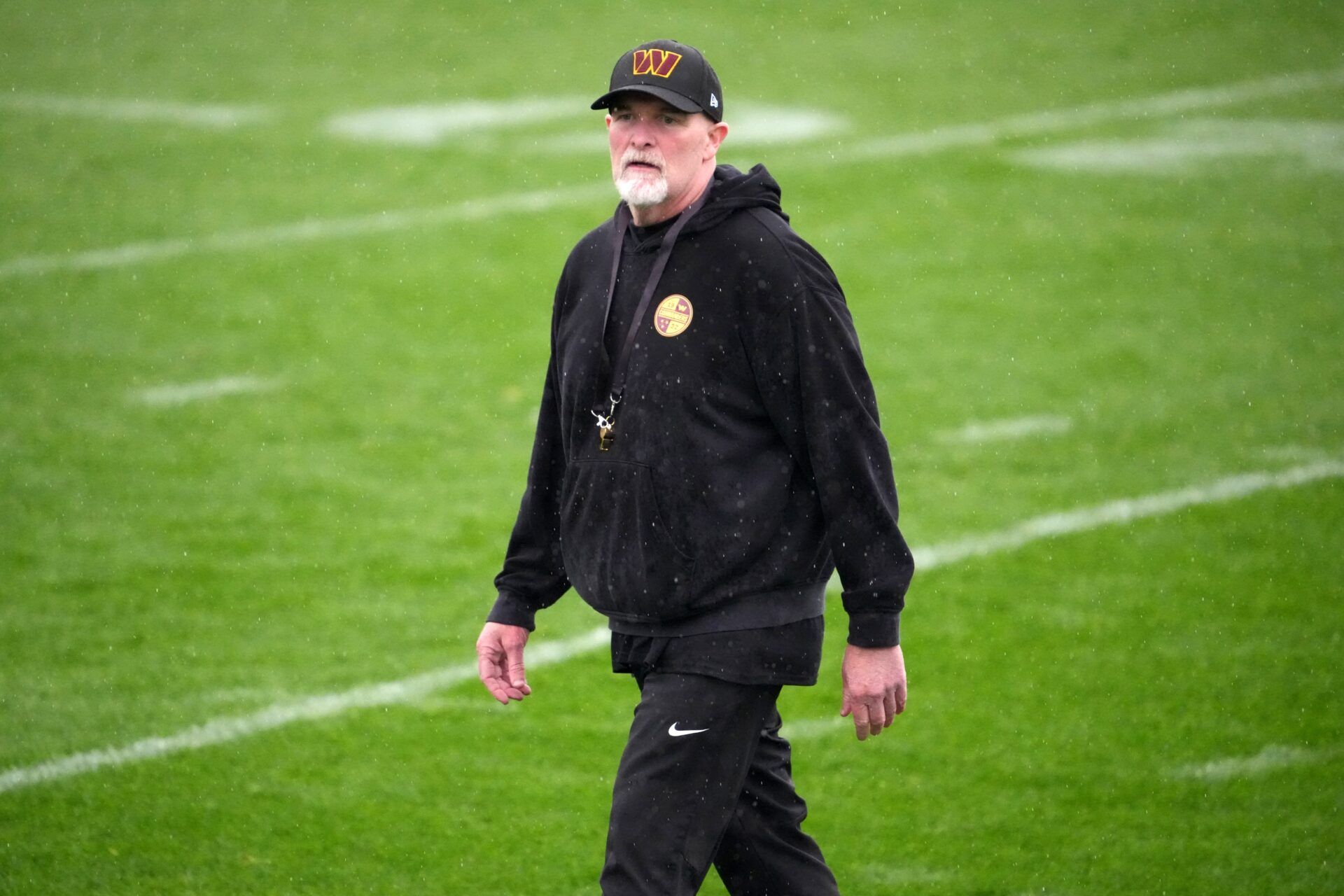 Washington Commanders head coach Dan Quinn during practice at Ciudad Deportiva del Real Madrid.