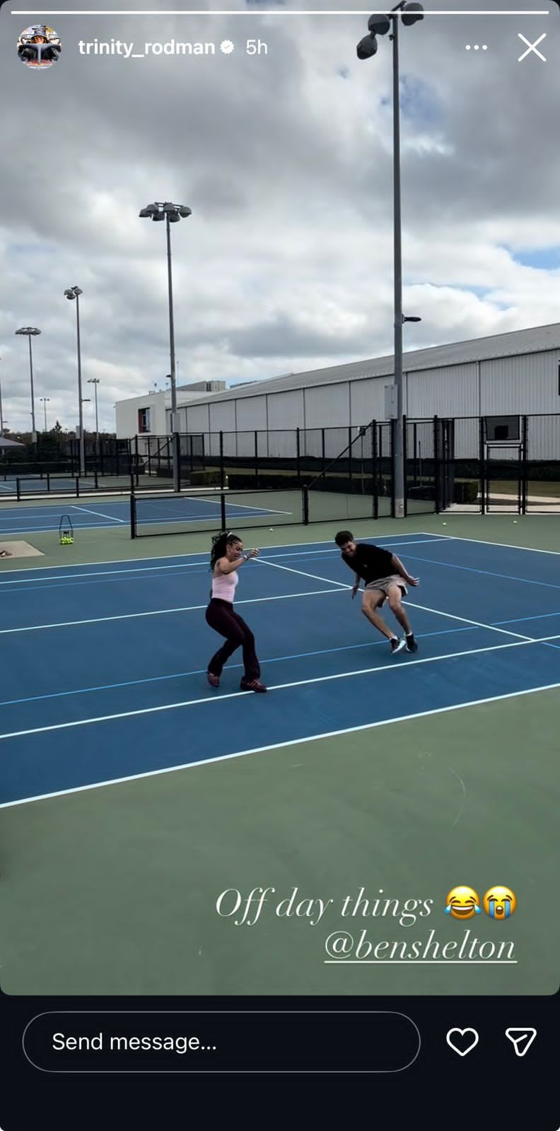 Screen grab of Ben Shelton's girlfriend Trinity Rodman's Instagram story