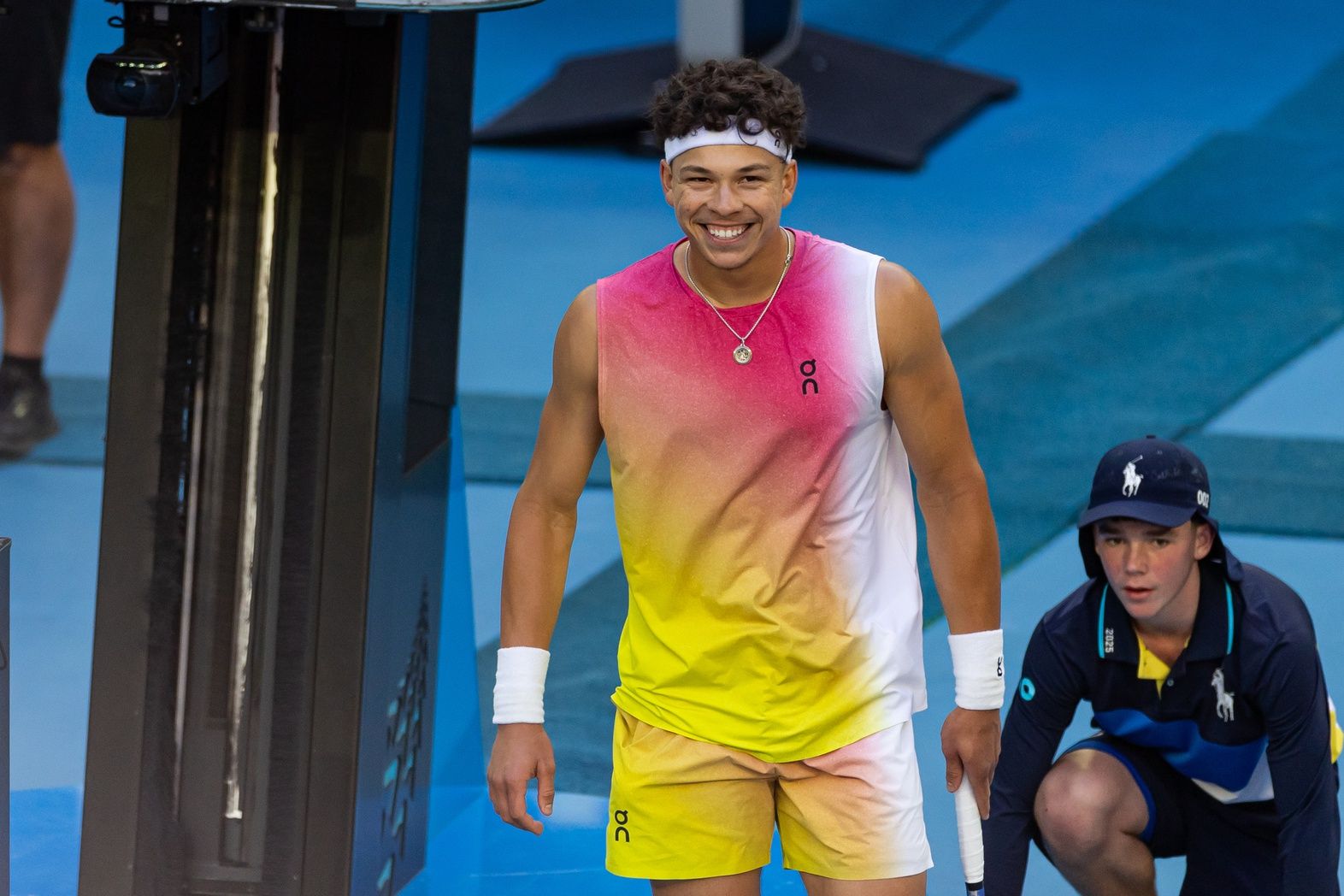 Ben Shelton of United States of America celebrates during his match against Lorenzo Sonego of Italy in the quarterfinals of the men's singles at the 2025 Australian Open at Melbourne Park.