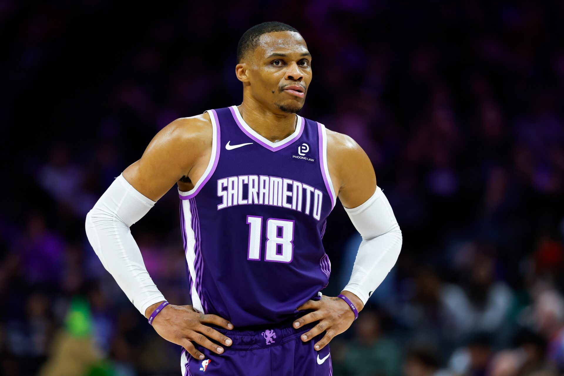 Sacramento Kings guard Russell Westbrook (18) looks on during the second quarter against the Detroit Pistons at Golden 1 Center.