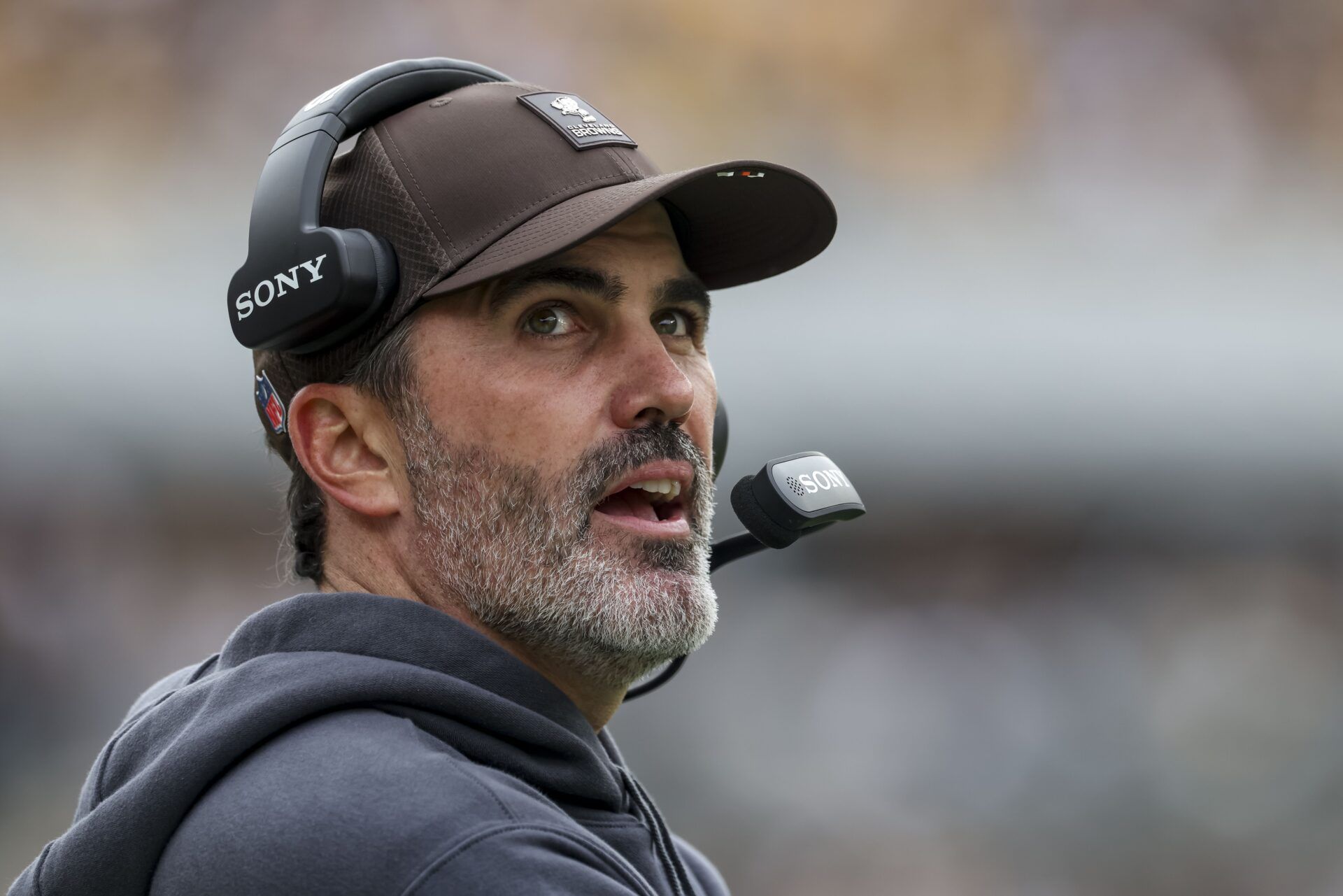 Cleveland Browns head coach Kevin Stefanski during the second quarter  at Acrisure Stadium.
