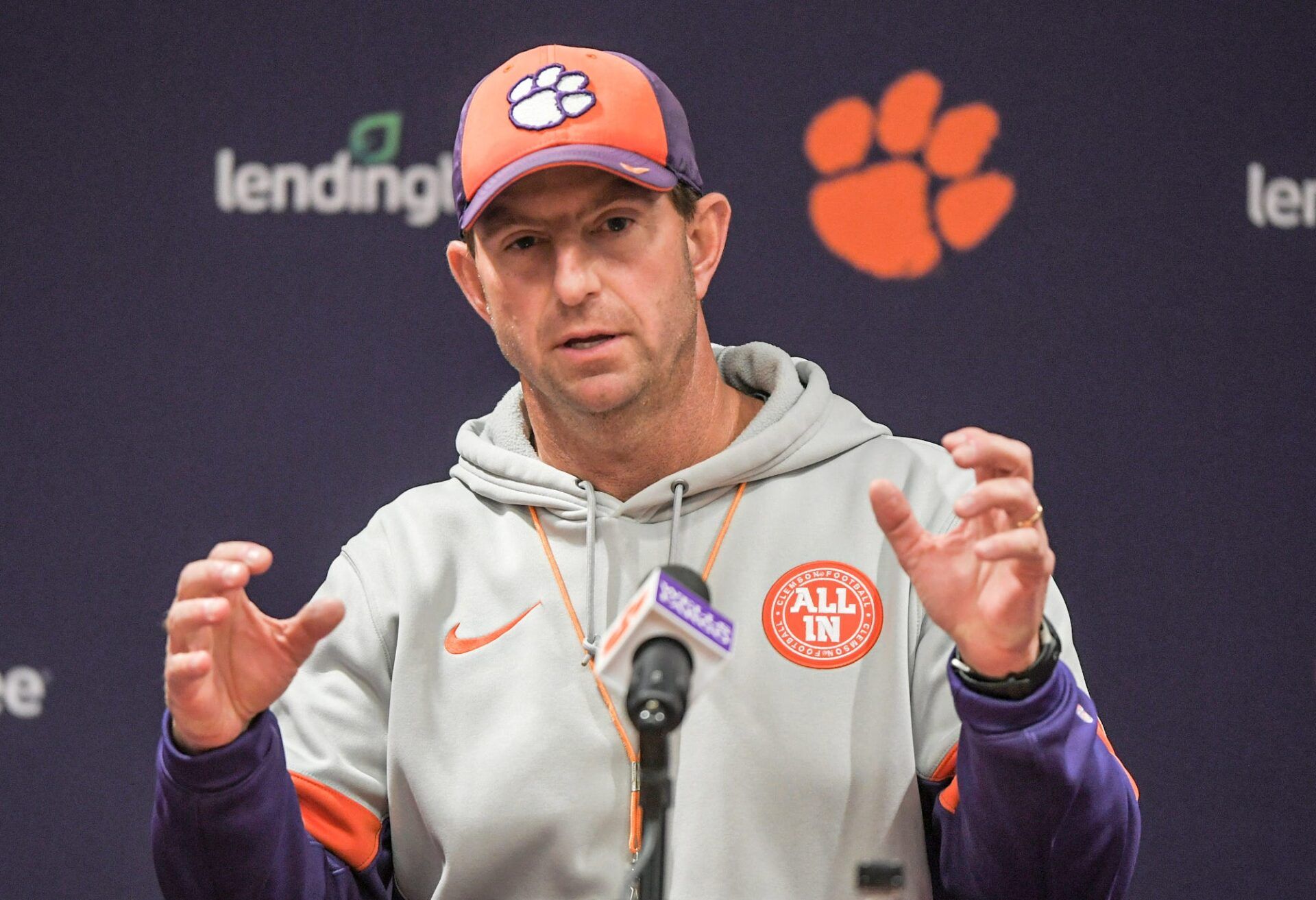 Clemson Head Football Coach Dabo Swinney talks with media at the Allen N. Reeves Football Complex in Clemson, S.C. Tuesday, December 14, 2021.

Clemson Head Football Coach Dabo Swinney