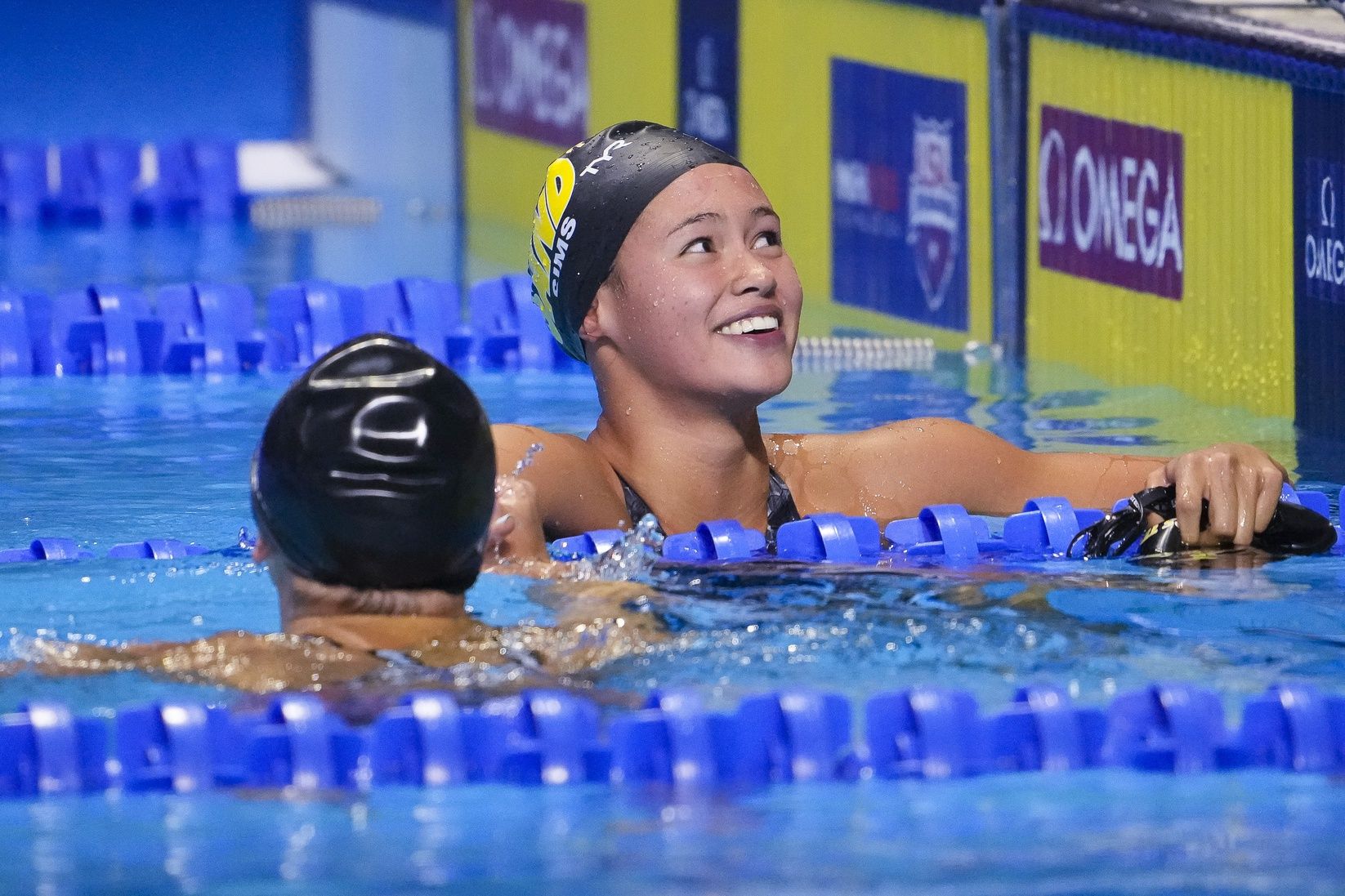 Bella Sims reacts in the WomenÕs 200m Freestyle Finals during the U.S. Olympic Team Trials Swimming competition at CHI Health Center Omaha.