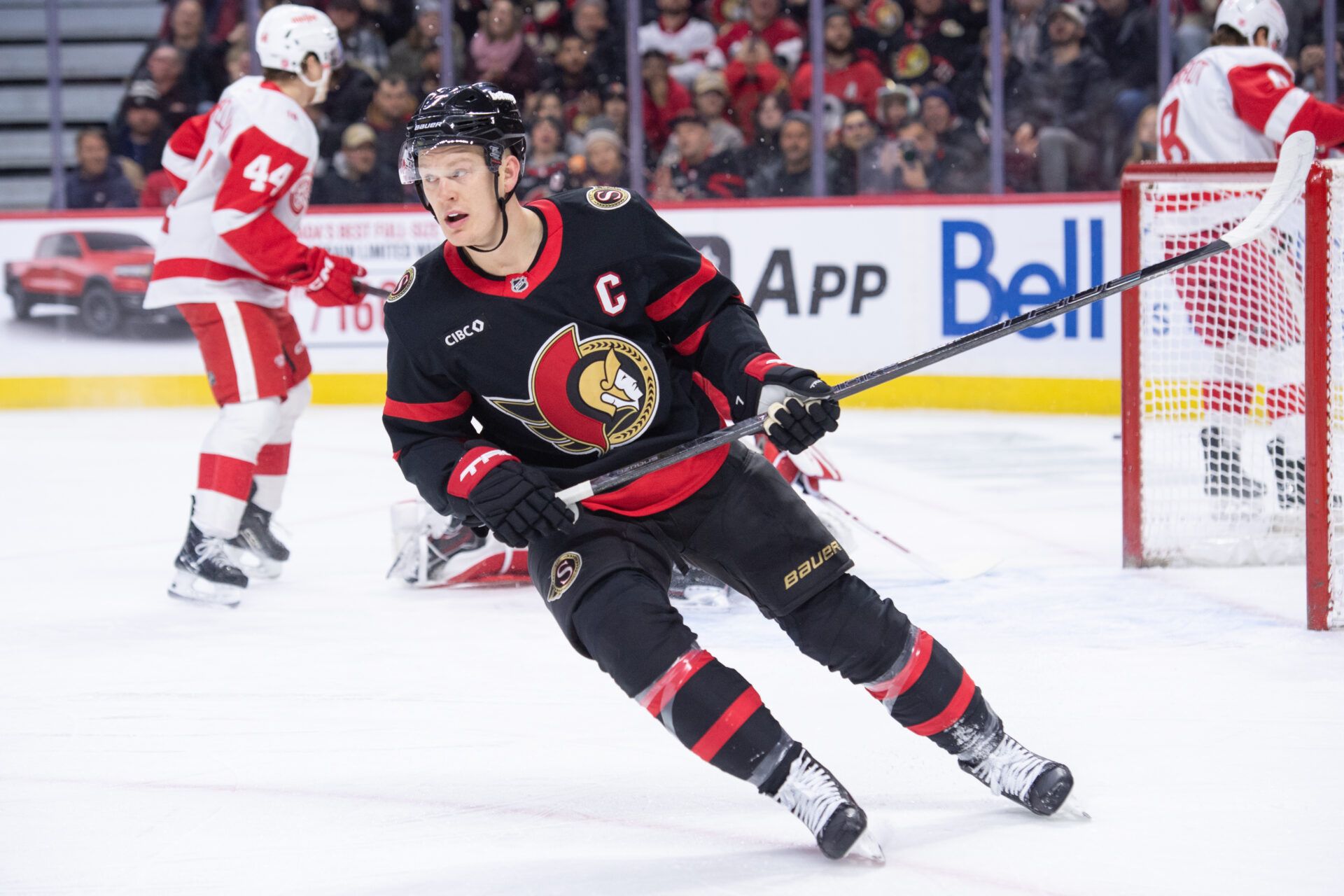 Ottawa Senators left wing Brady Tkachuk (7) skates in the first period  against the Detroit Red Wings at the Canadian Tire Centre.