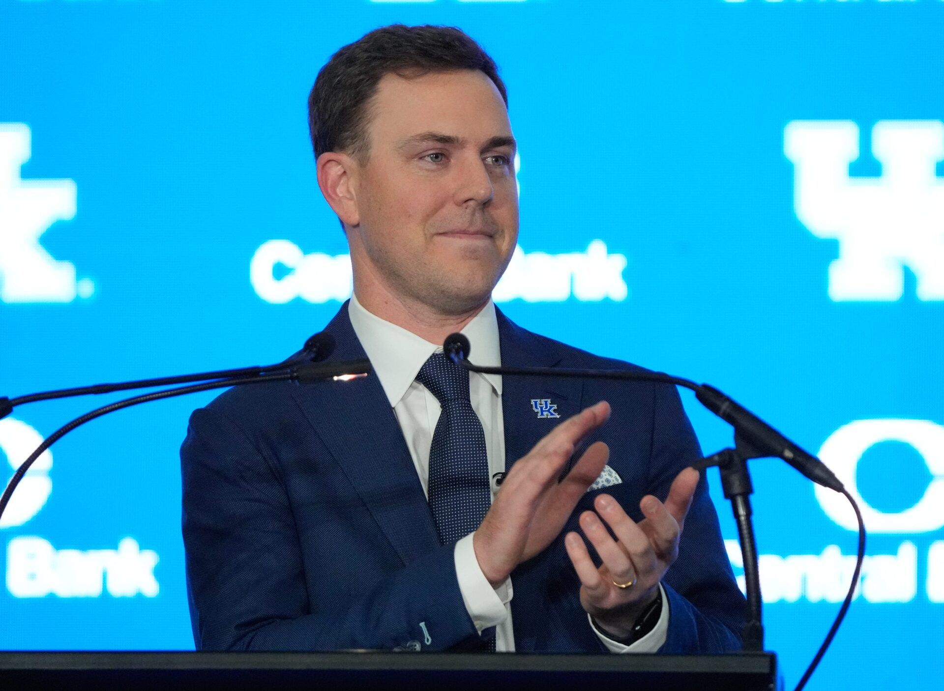 New Kentucky Wildcat head coach Will Stein makes remarks as he is introduced at Kentucky on Wednesday, December 3, 2025