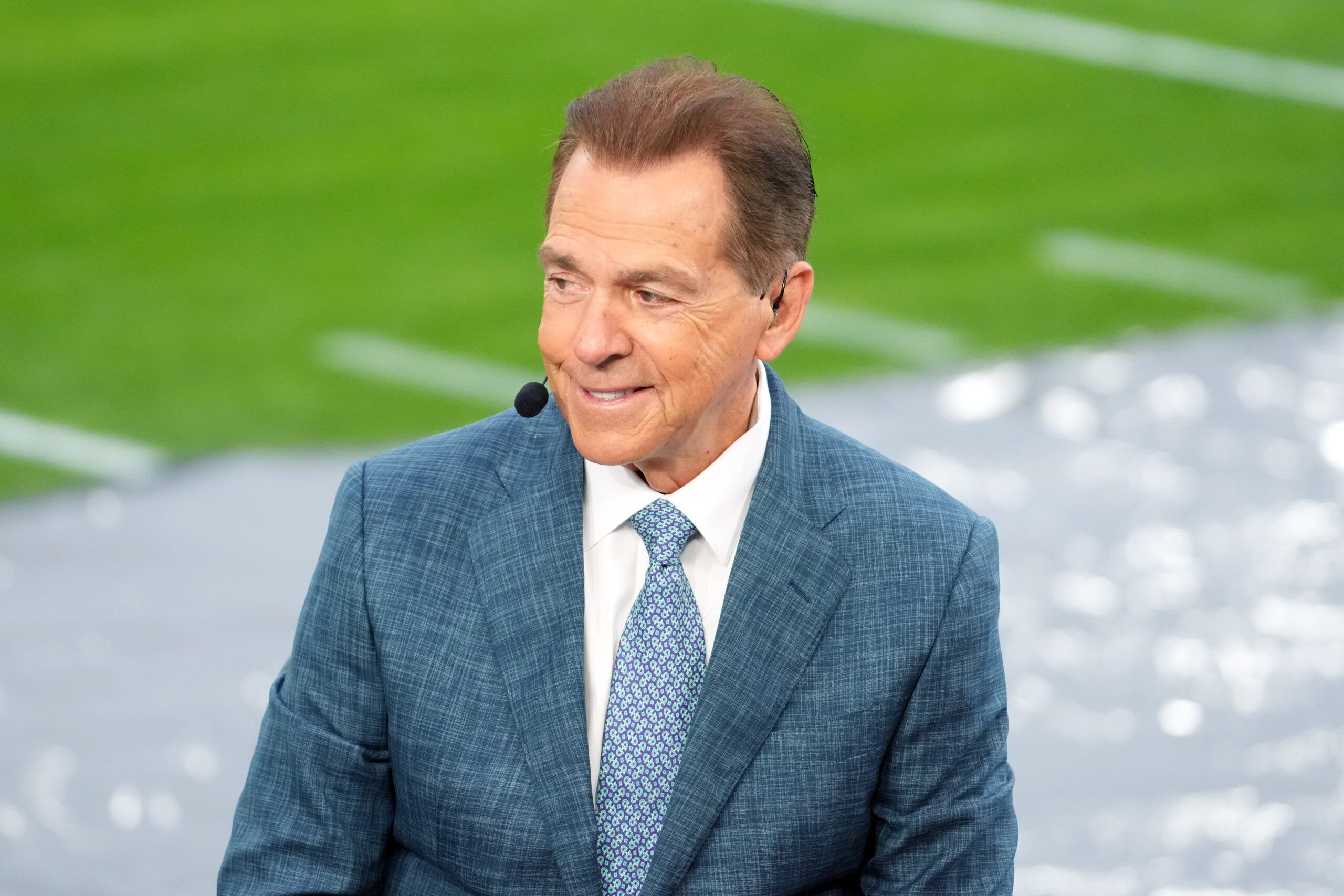 Nick Saban on the ESPN College Gameday set during the 2026 Rose Bowl and quarterfinal game of the College Football Playoff at Rose Bowl Stadium.