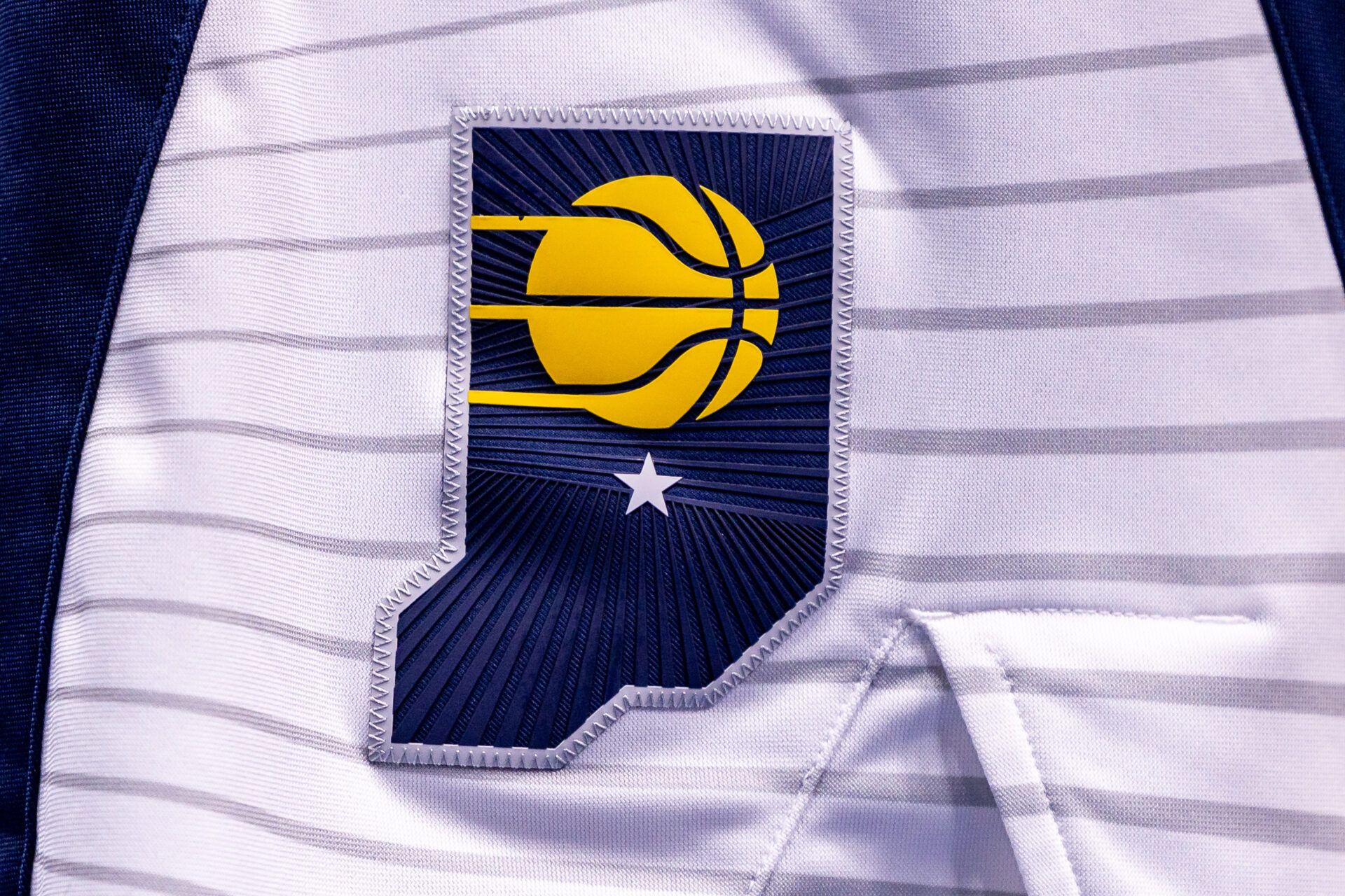 Detailed view of the Indiana Pacers logo during the game against New Orleans Pelicans during the first half at Smoothie King Center.