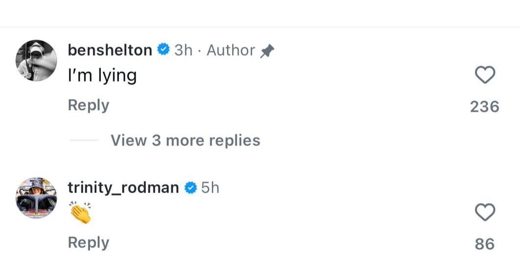 Screen grab of Ben Shelton's comment