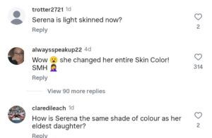 Screengrab of comments on Instagram