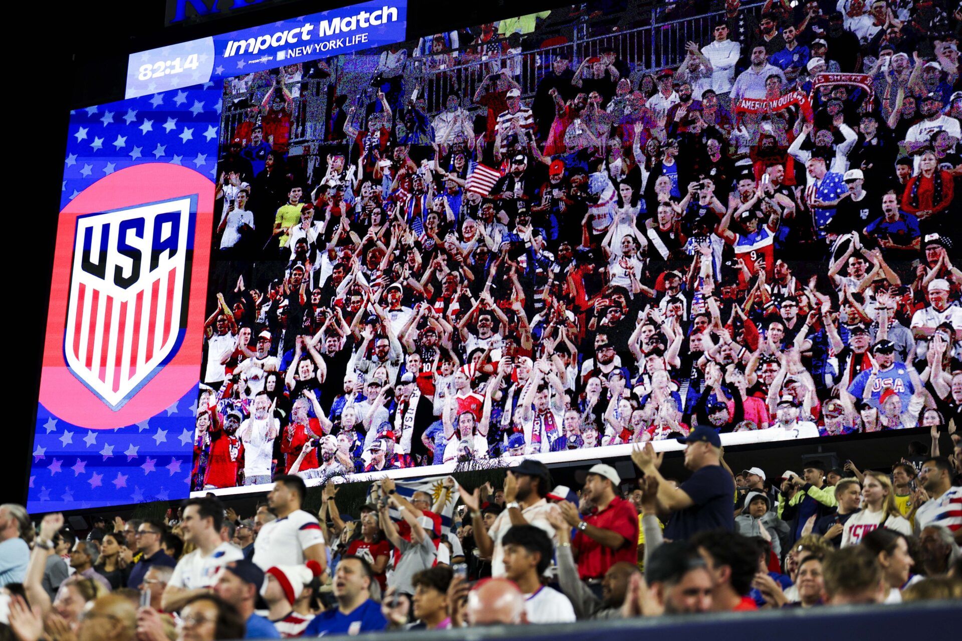 fans watch an international friendly match between the United States and Uruguay at Raymond James Stadium.