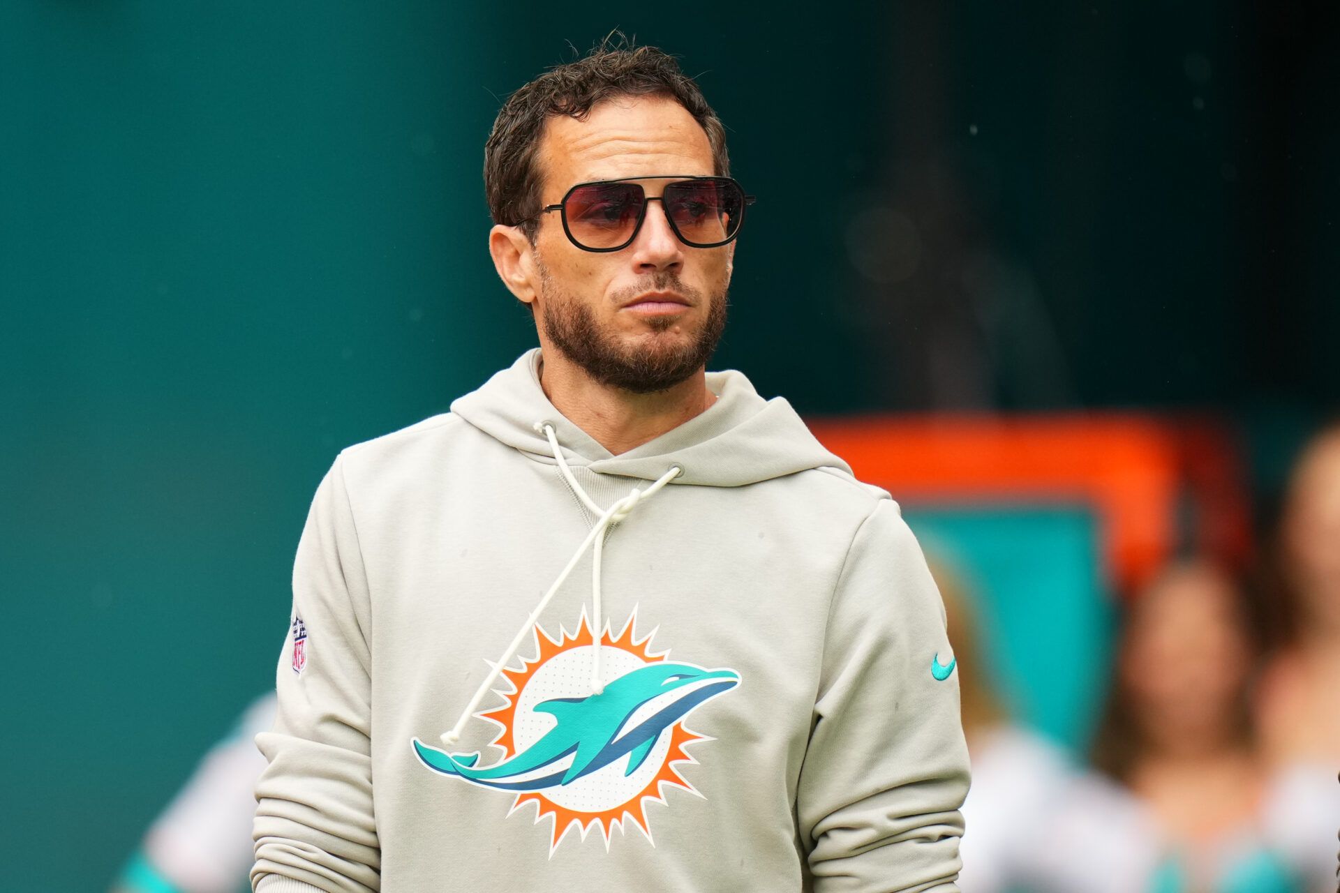 Miami Dolphins head coach Mike McDaniel stands on the field prior to a game against the New Orleans Saints at Hard Rock Stadium.