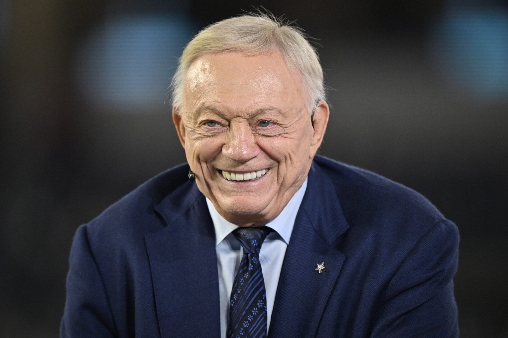Dallas Cowboys owner Jerry Jones talks before the game against the Arizona Cardinals at AT&T Stadium.