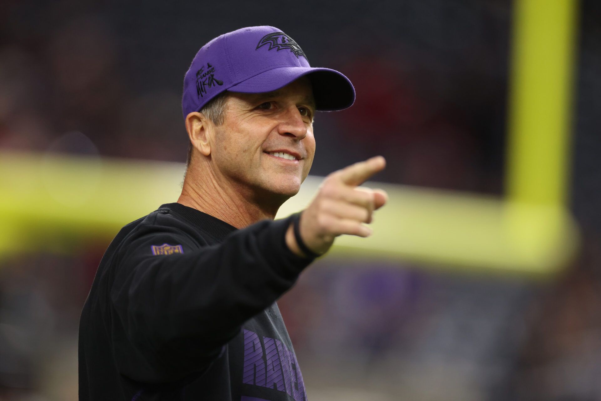 HOUSTON, TEXAS - DECEMBER 25: Head coach John Harbaugh of the Baltimore Ravens reacts prior to the game against the Houston Texans at NRG Stadium on December 25, 2024 in Houston, Texas. (Photo by Tim Warner/Getty Images)