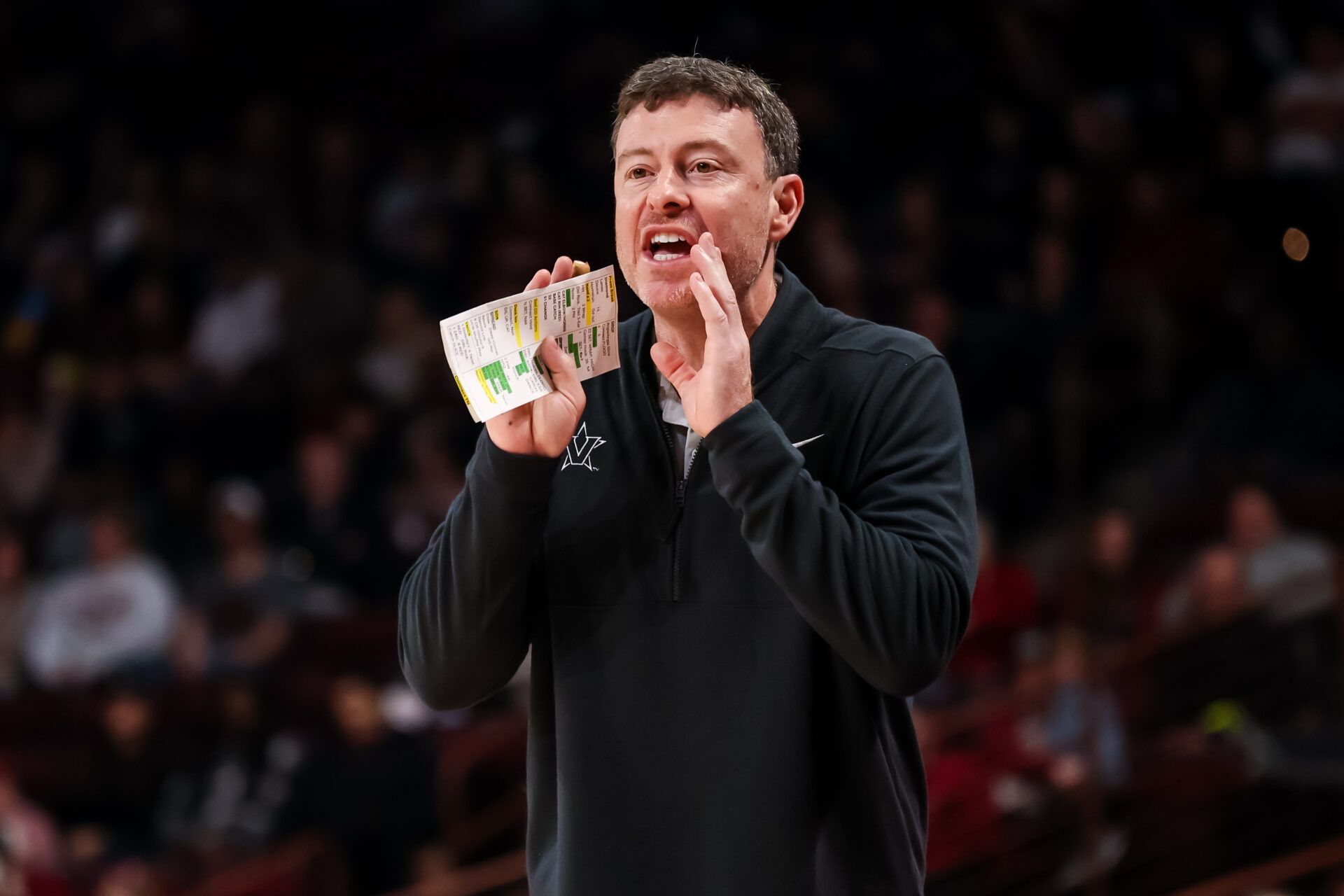 Vanderbilt Commodores head coach Mark Byington directs his team against the South Carolina Gamecocks in the first half at Colonial Life Arena.