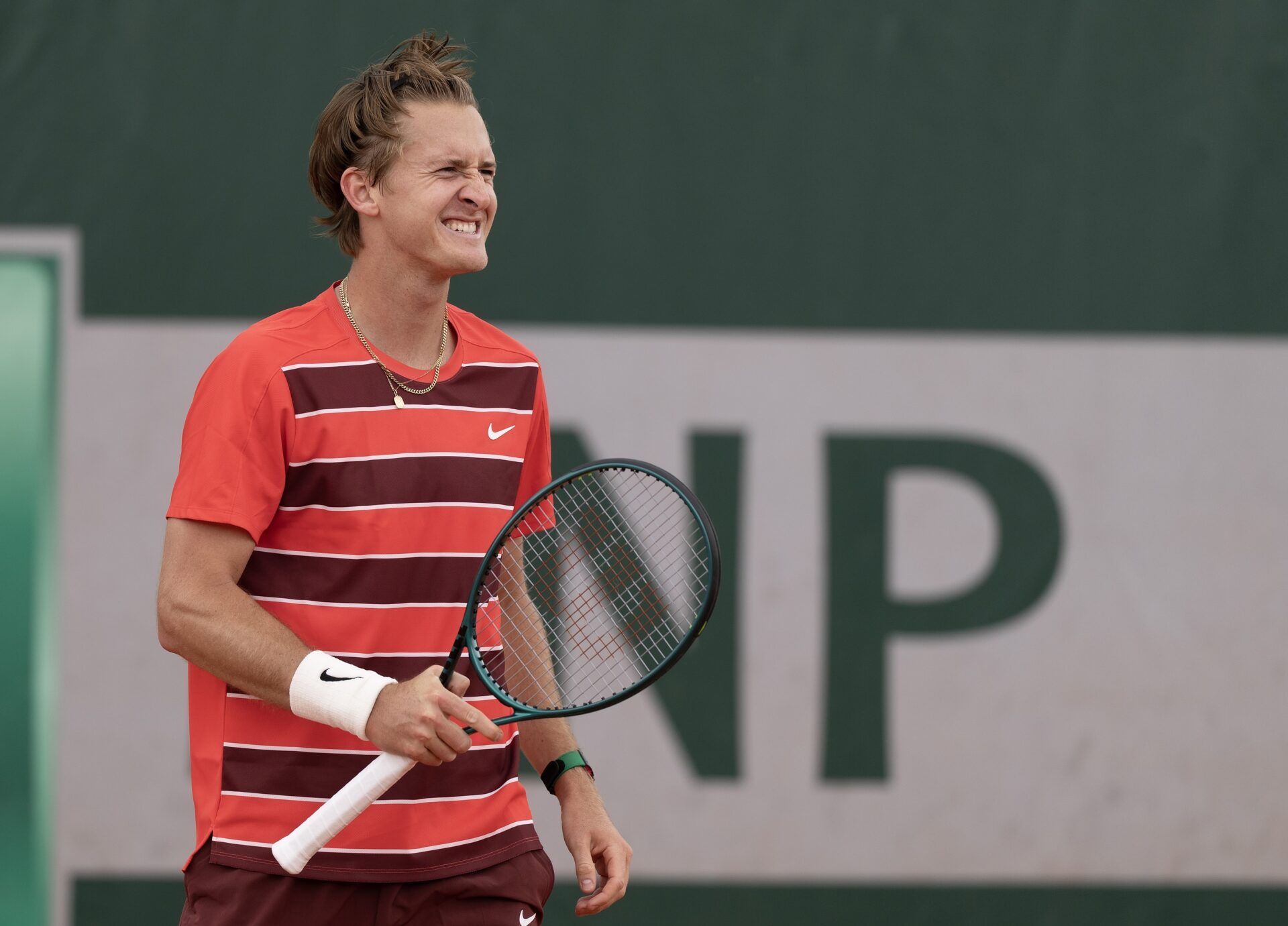Sebastian Korda of the United States celebrates winning his match against Luciano Darderi of Italy on day two at Roland Garros Stadium.