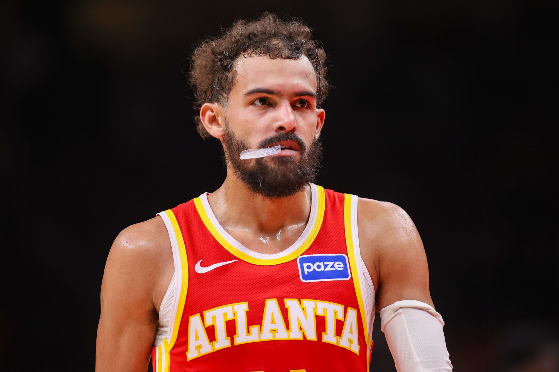 Atlanta Hawks guard Trae Young (11) in action against the New York Knicks in the third quarter at State Farm Arena.