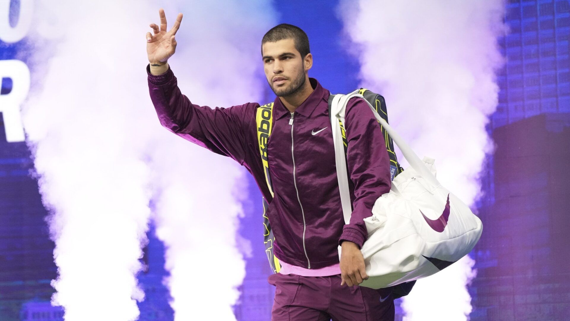 Carlos Alcaraz (ESP) walks onto the court prior to the final of mens singles against Jannik Sinner (ITA) (not pictured) at Billie Jean King National Tennis Center.