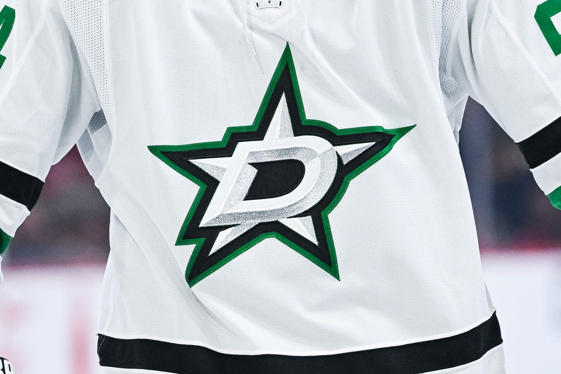 View of a Dallas Stars logo on a jersey worn by a member of the team  at Bell Centre.