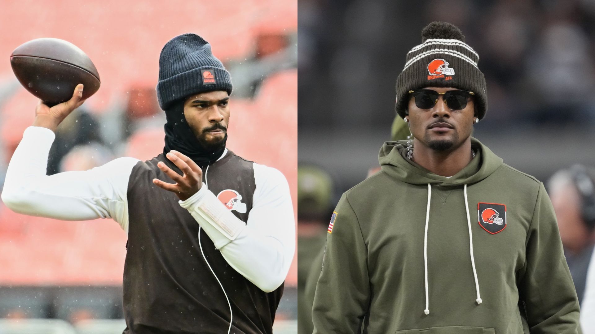 Cleveland Brown quarterbacks, Shedeur Sanders (left) and Deshaun Watson (right).
Image Credits: Kirby Lee and Ken Blaze of Imagn Images