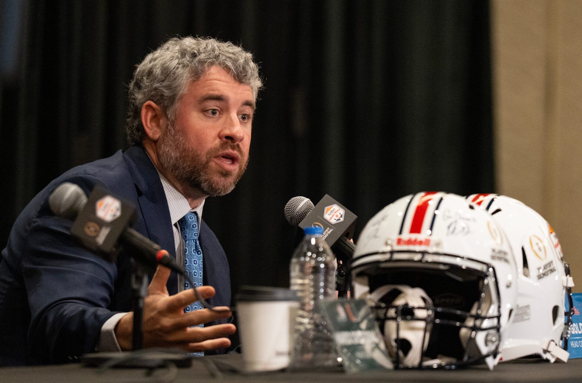 Ole Miss Head Coach Pete Golding speaks during a CFP and Fiesta Bowl press conference at the JW Marriott Scottsdale Camelback Inn Resort & Spa, in Scottsdale, Ariz., on Wednesday, Jan. 7, 2026.