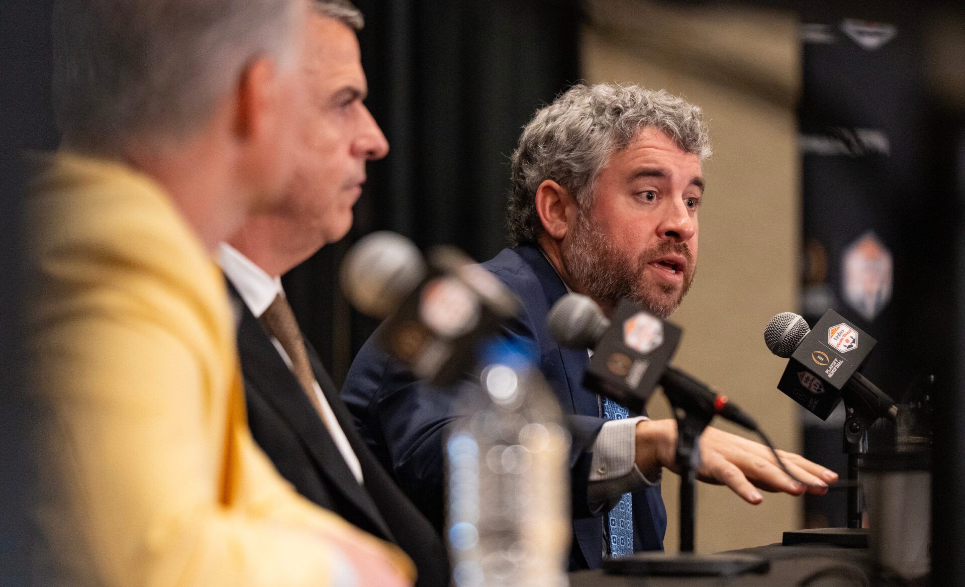 Ole Miss Head Coach Pete Golding speaks during a CFP and Fiesta Bowl press conference at the JW Marriott Scottsdale Camelback Inn Resort & Spa, in Scottsdale, Ariz., on Wednesday, Jan. 7, 2026.