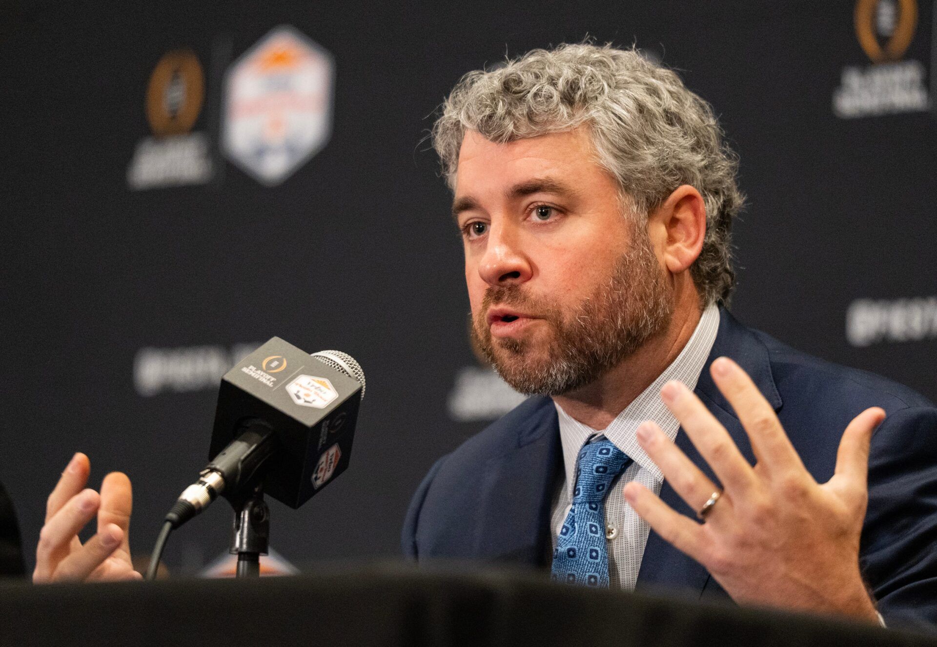 Ole Miss Head Coach Pete Golding answers a question during a CFP and Fiesta Bowl press conference at the JW Marriott Scottsdale Camelback Inn Resort & Spa, in Scottsdale, Ariz., on Wednesday, Jan. 7, 2026.